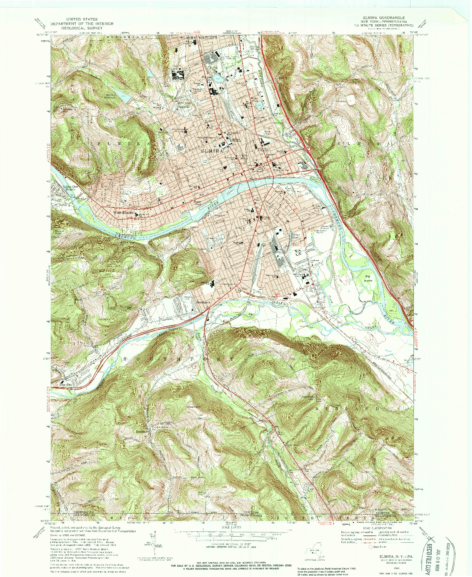 USGS 1:24000-SCALE QUADRANGLE FOR ELMIRA, NY 1969