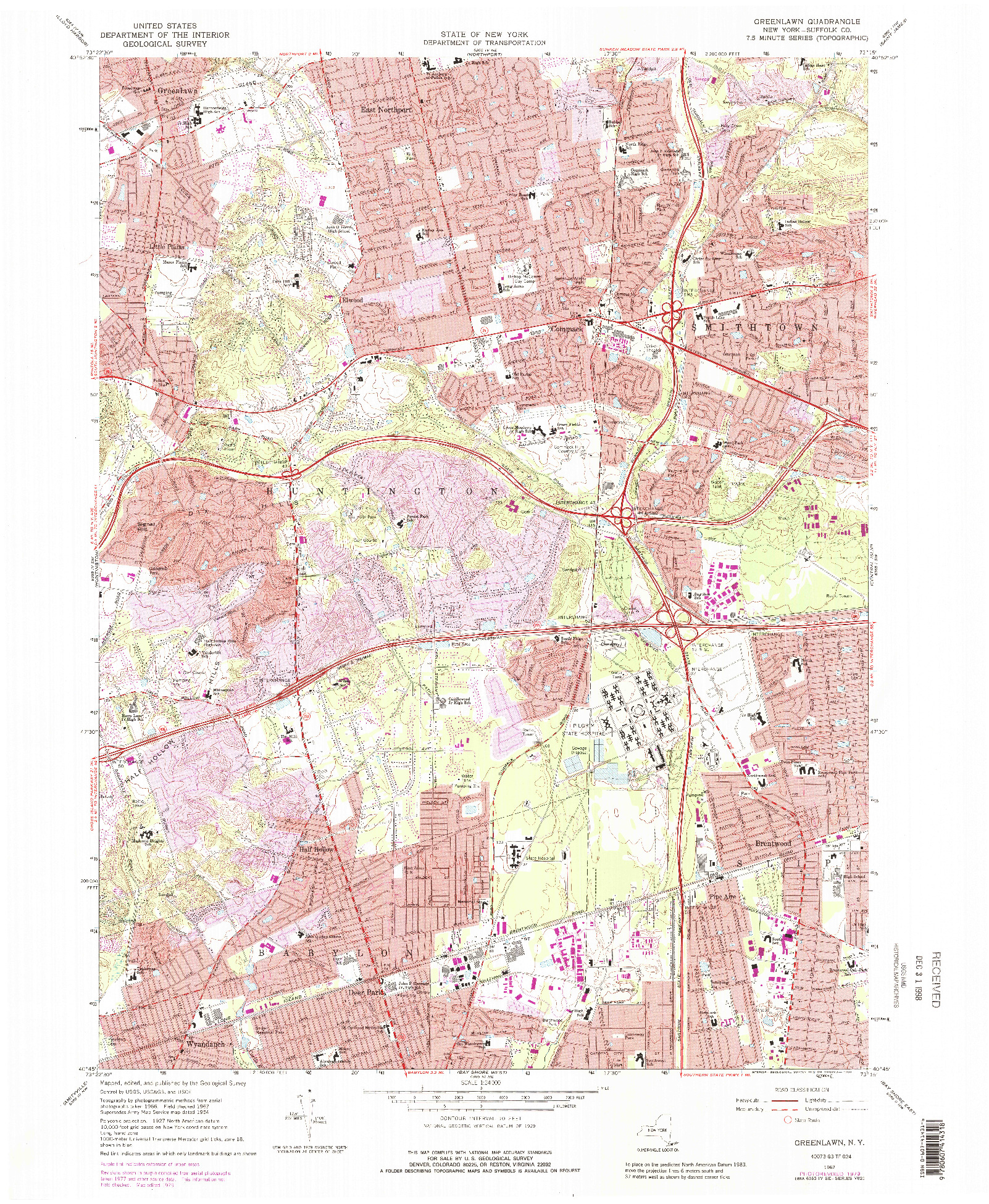 USGS 1:24000-SCALE QUADRANGLE FOR GREENLAWN, NY 1967