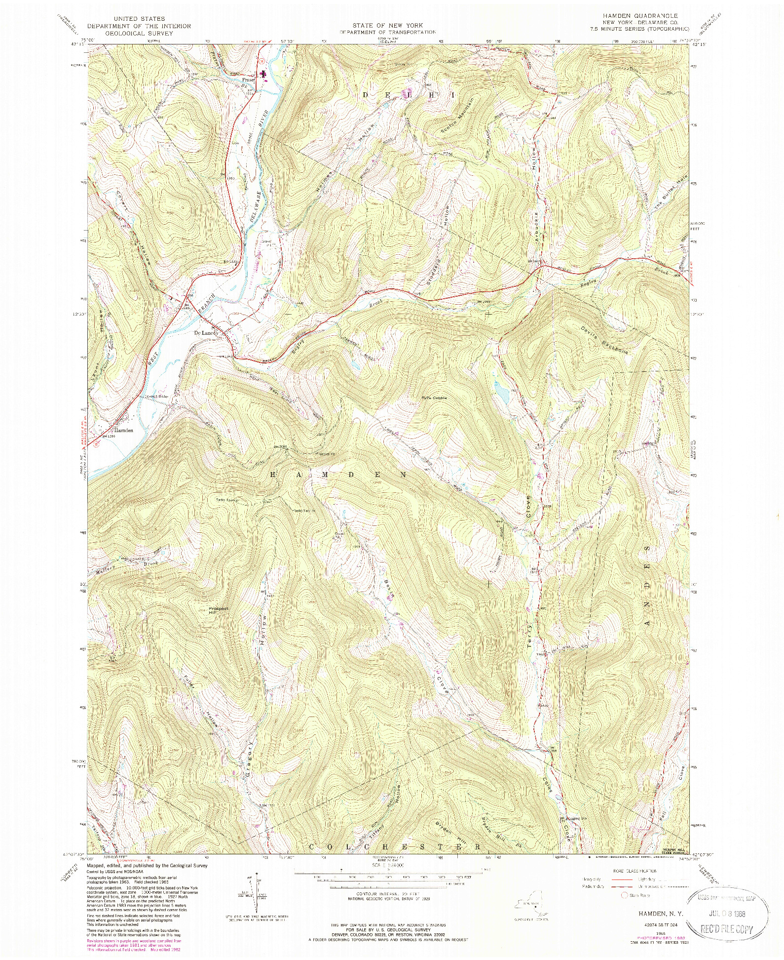 USGS 1:24000-SCALE QUADRANGLE FOR HAMDEN, NY 1965