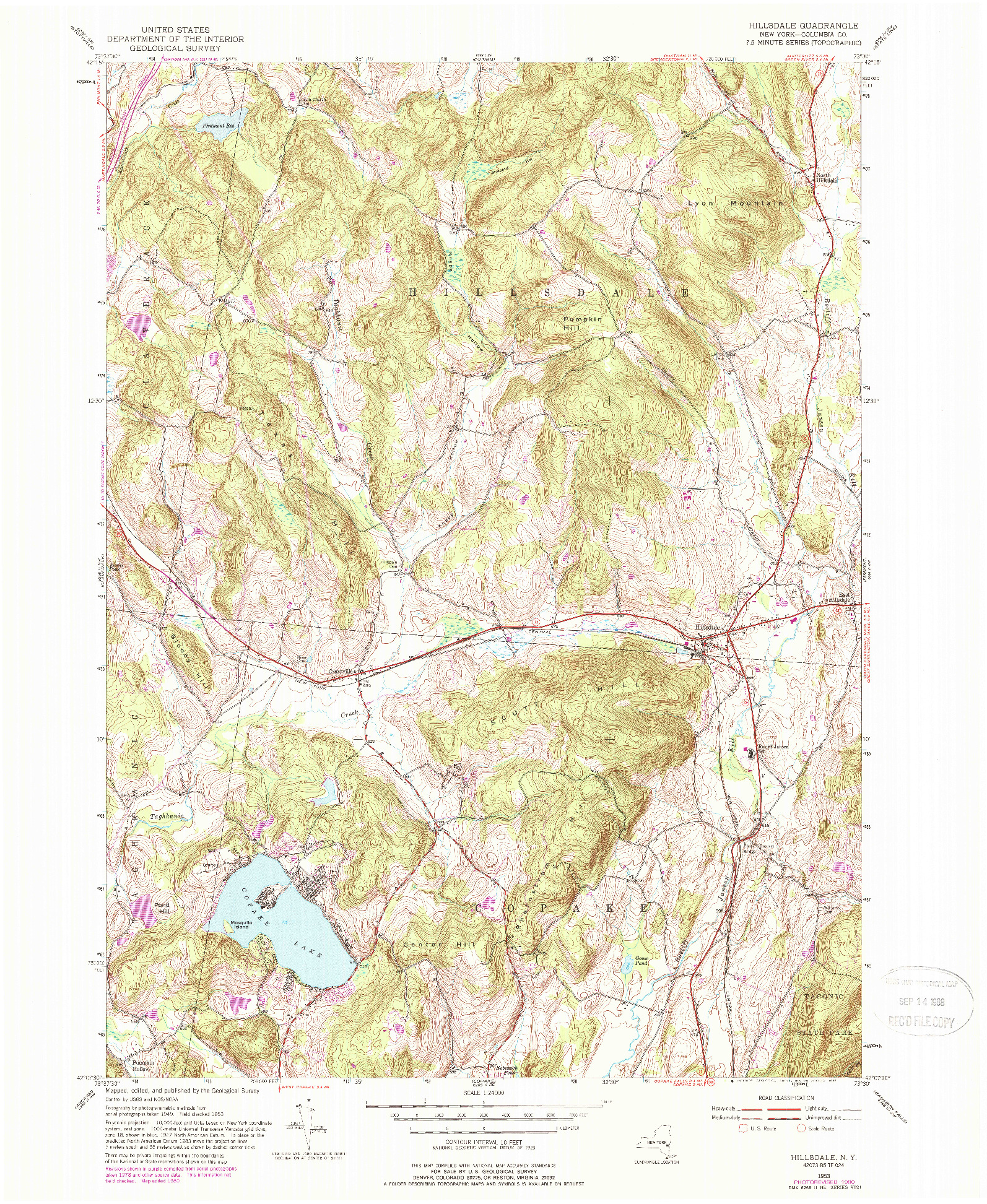 USGS 1:24000-SCALE QUADRANGLE FOR HILLSDALE, NY 1953