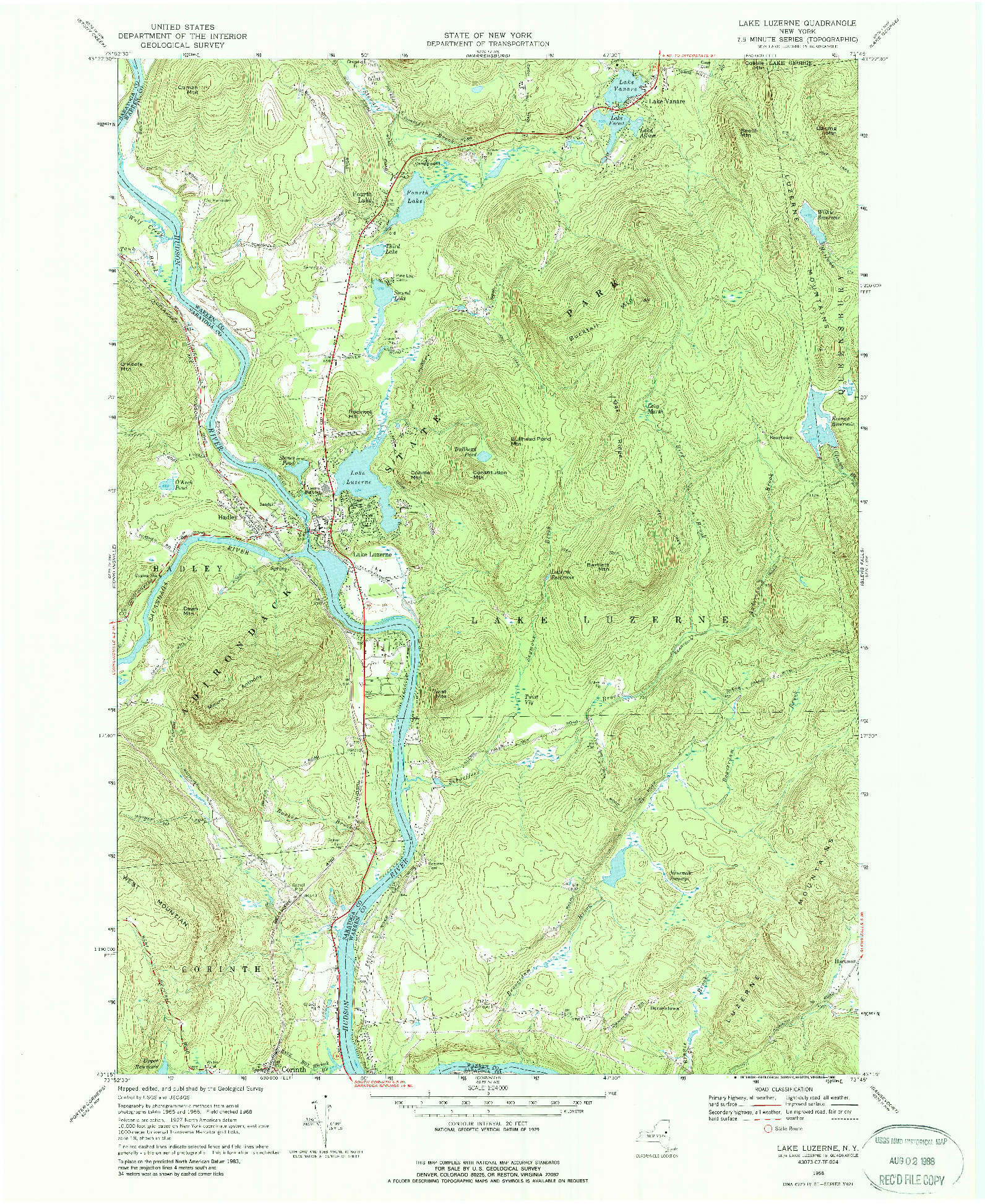 USGS 1:24000-SCALE QUADRANGLE FOR LAKE LUZERNE, NY 1968