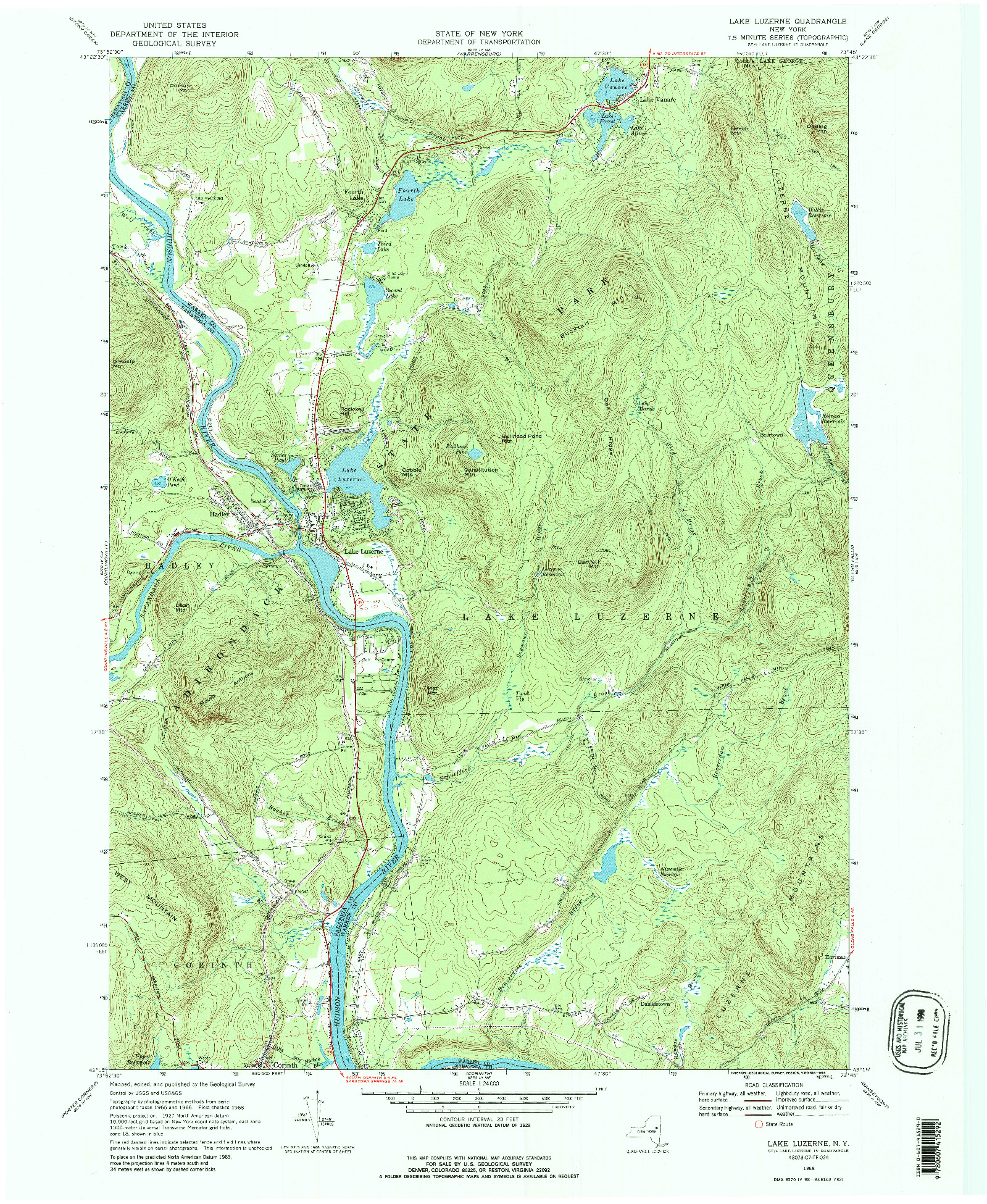 USGS 1:24000-SCALE QUADRANGLE FOR LAKE LUZERNE, NY 1968