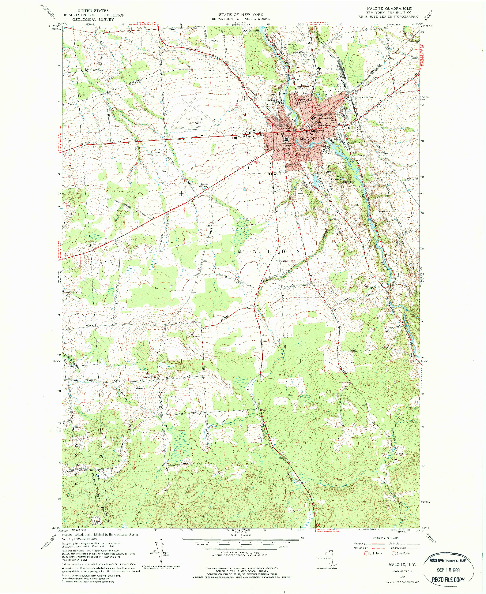 USGS 1:24000-SCALE QUADRANGLE FOR MALONE, NY 1964