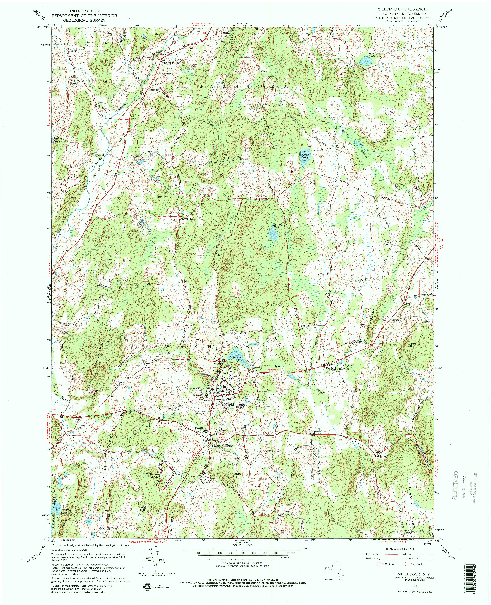 USGS 1:24000-SCALE QUADRANGLE FOR MILLBROOK, NY 1960