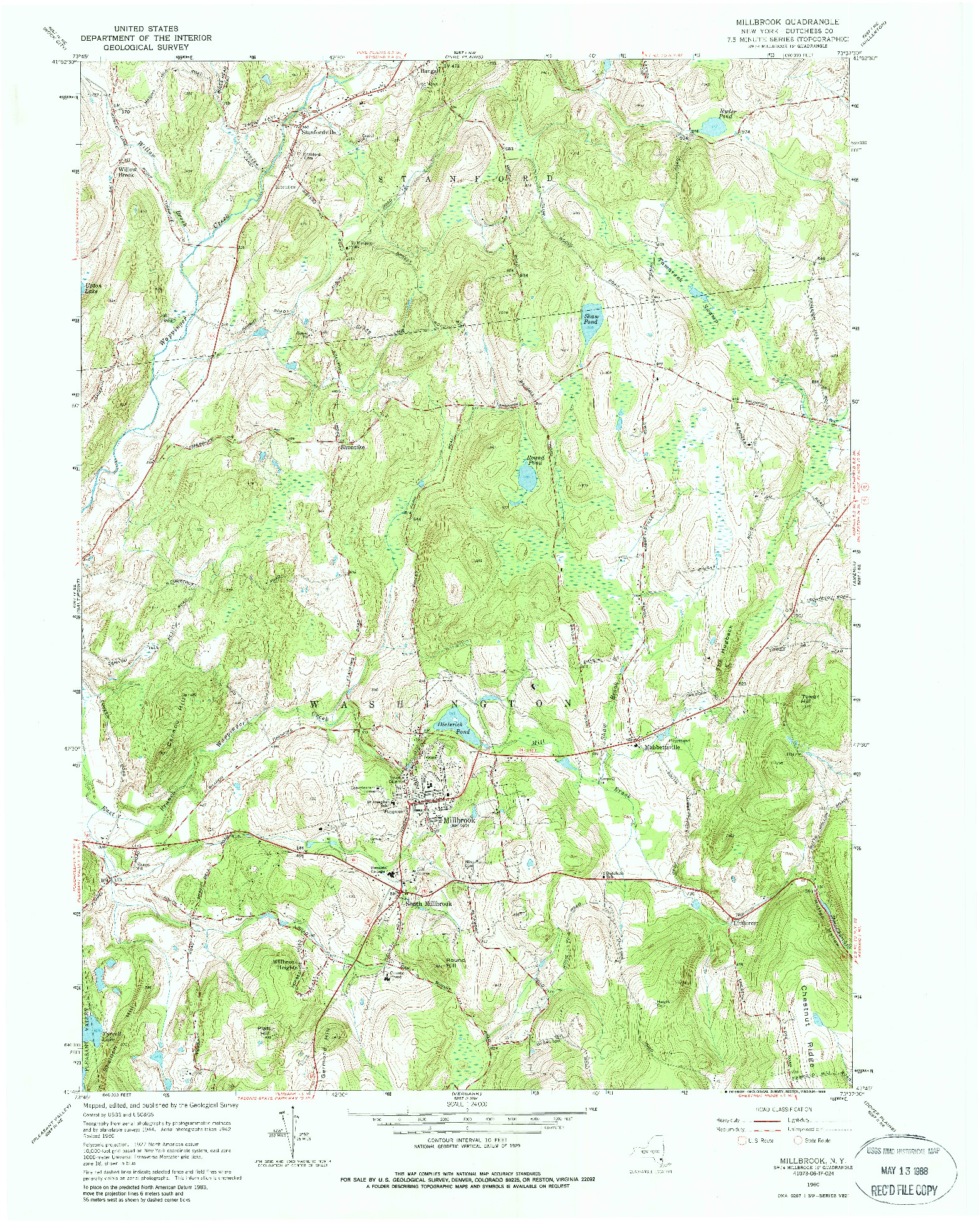 USGS 1:24000-SCALE QUADRANGLE FOR MILLBROOK, NY 1960