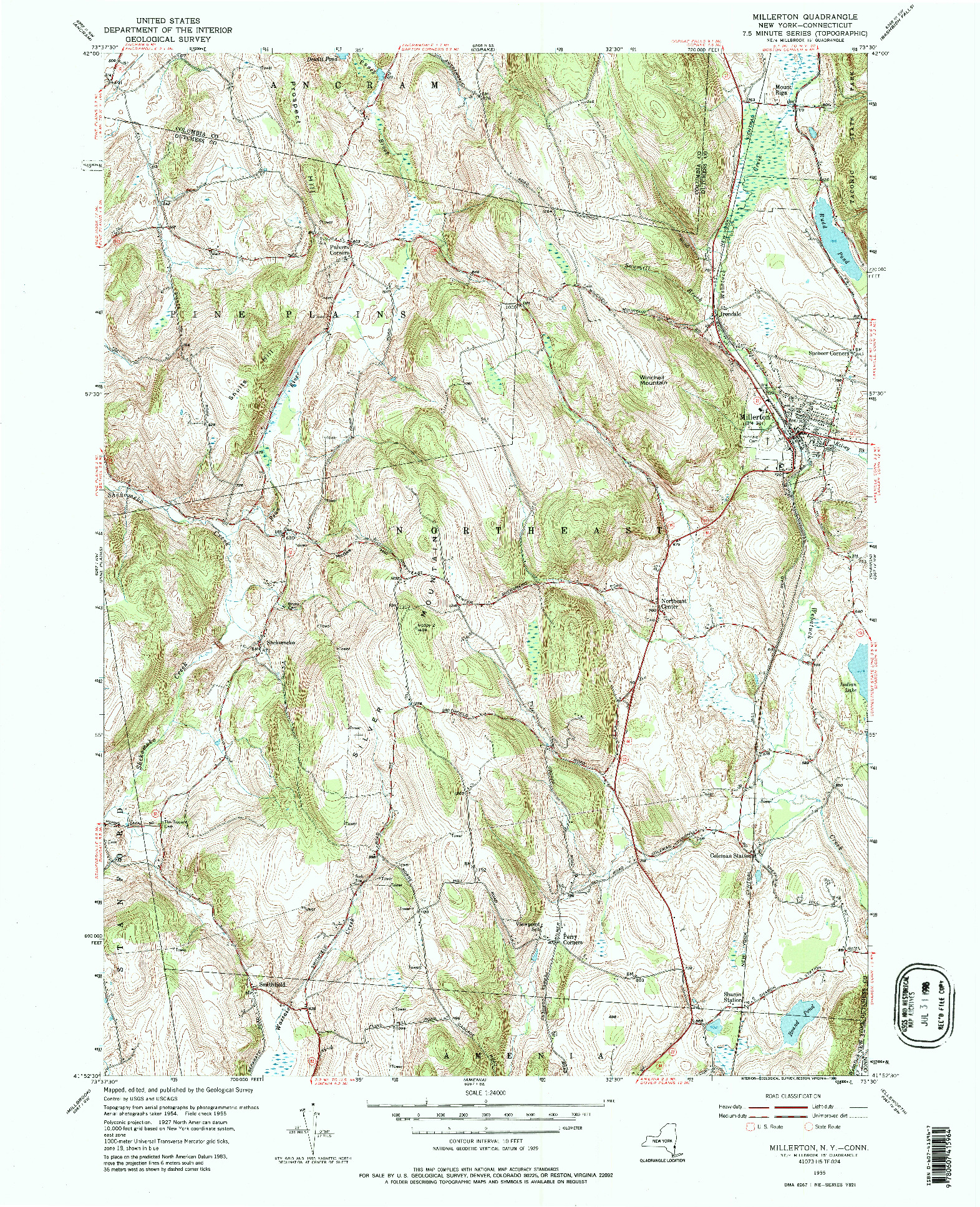 USGS 1:24000-SCALE QUADRANGLE FOR MILLERTON, NY 1955