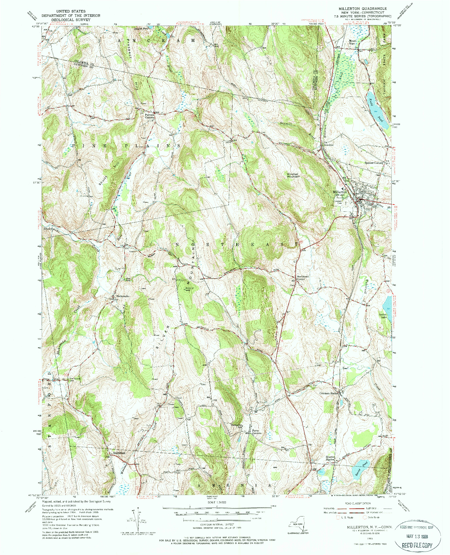 USGS 1:24000-SCALE QUADRANGLE FOR MILLERTON, NY 1955