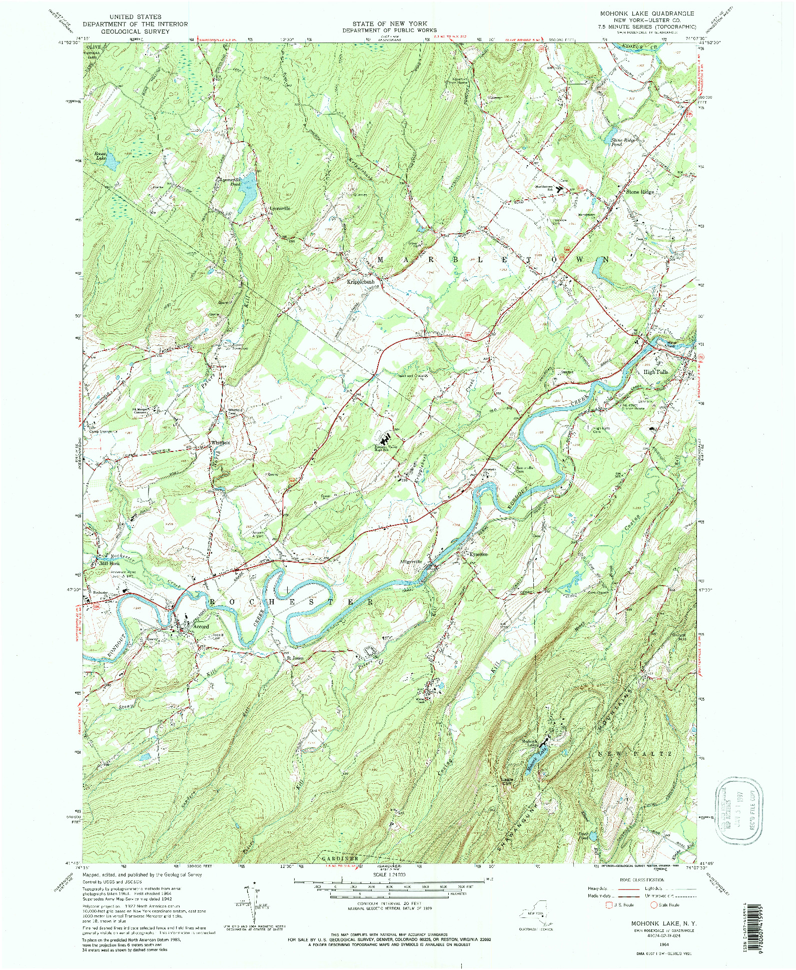 USGS 1:24000-SCALE QUADRANGLE FOR MOHONK LAKE, NY 1964