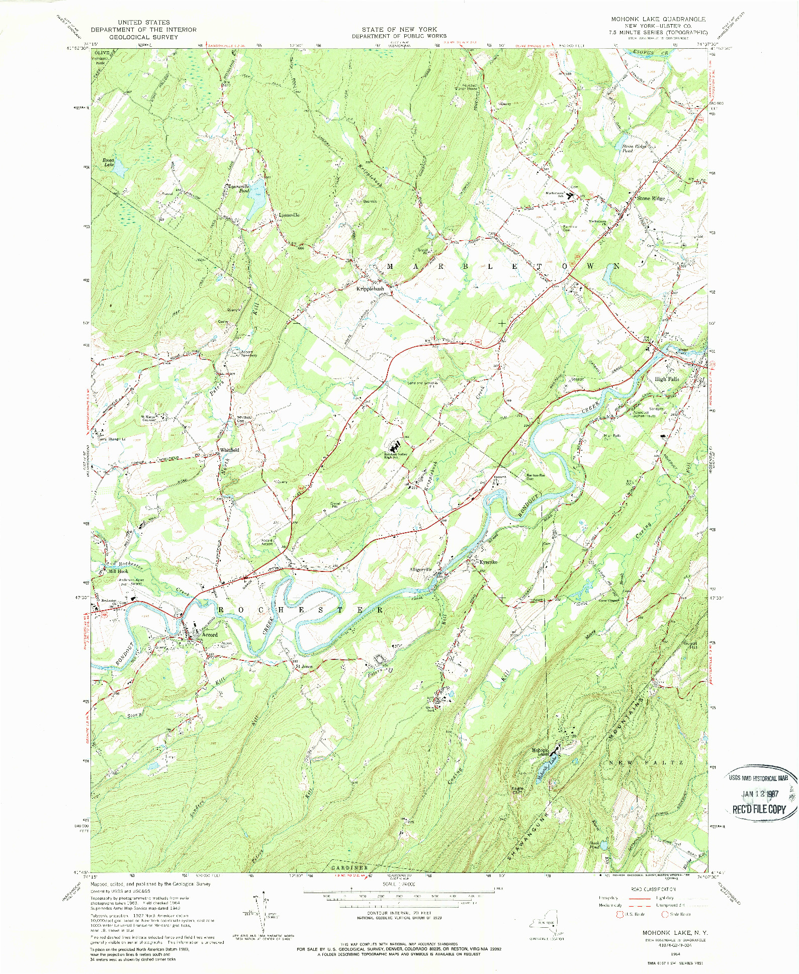 USGS 1:24000-SCALE QUADRANGLE FOR MOHONK LAKE, NY 1964