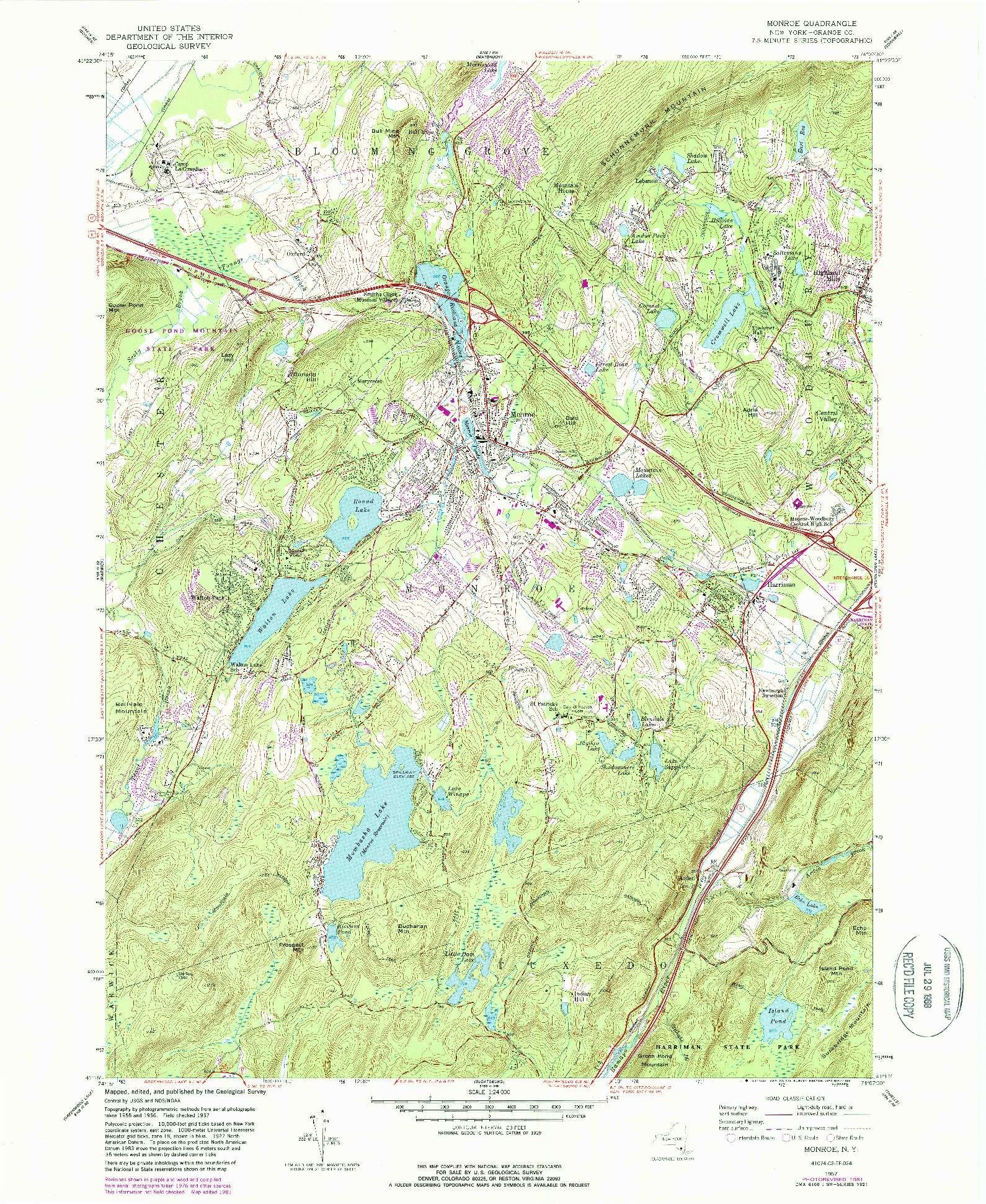 USGS 1:24000-SCALE QUADRANGLE FOR MONROE, NY 1957