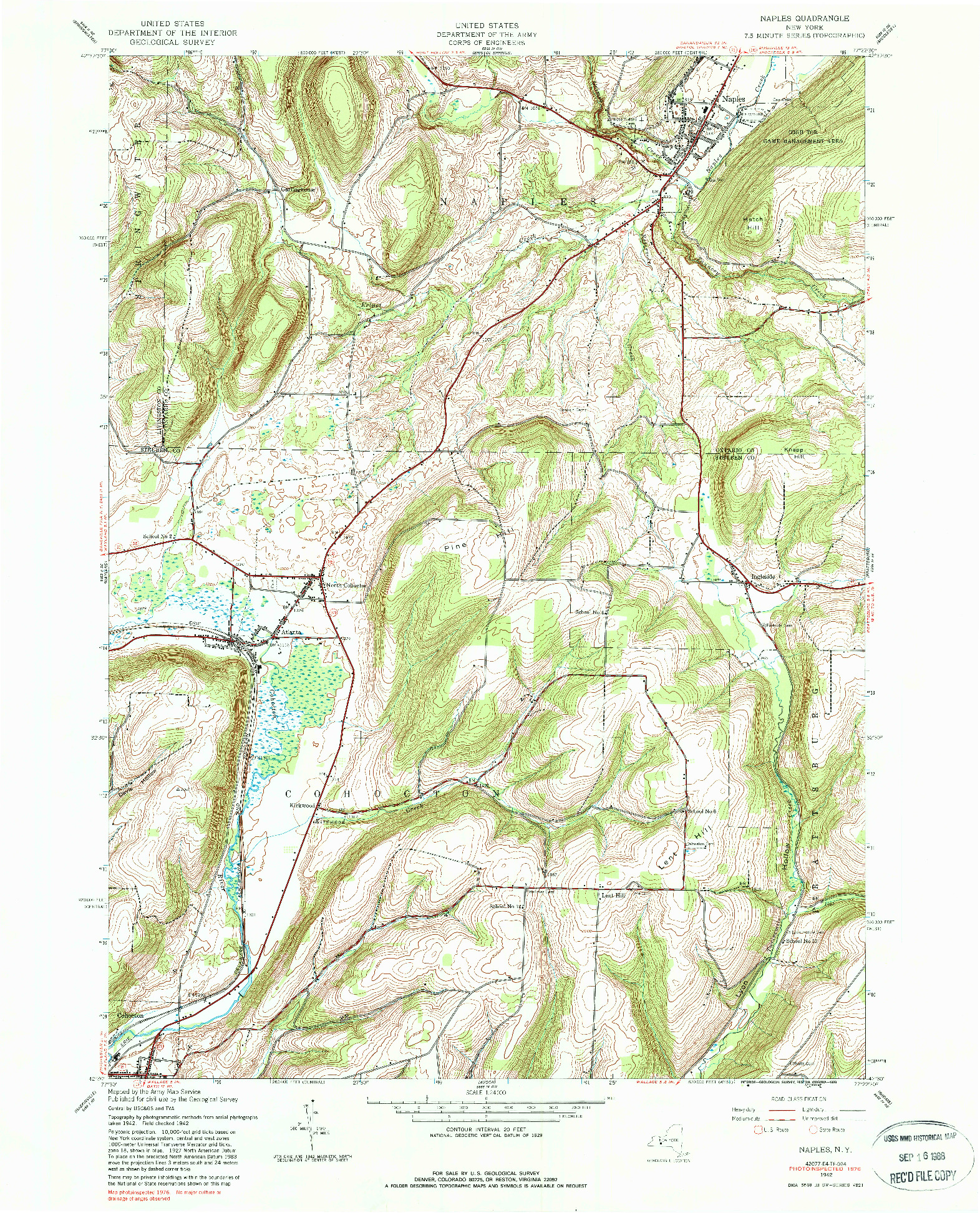 USGS 1:24000-SCALE QUADRANGLE FOR NAPLES, NY 1942