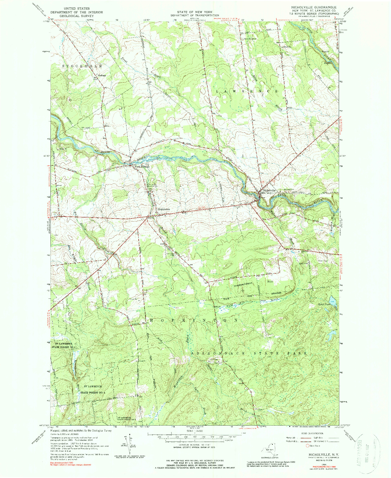 USGS 1:24000-SCALE QUADRANGLE FOR NICHOLVILLE, NY 1964