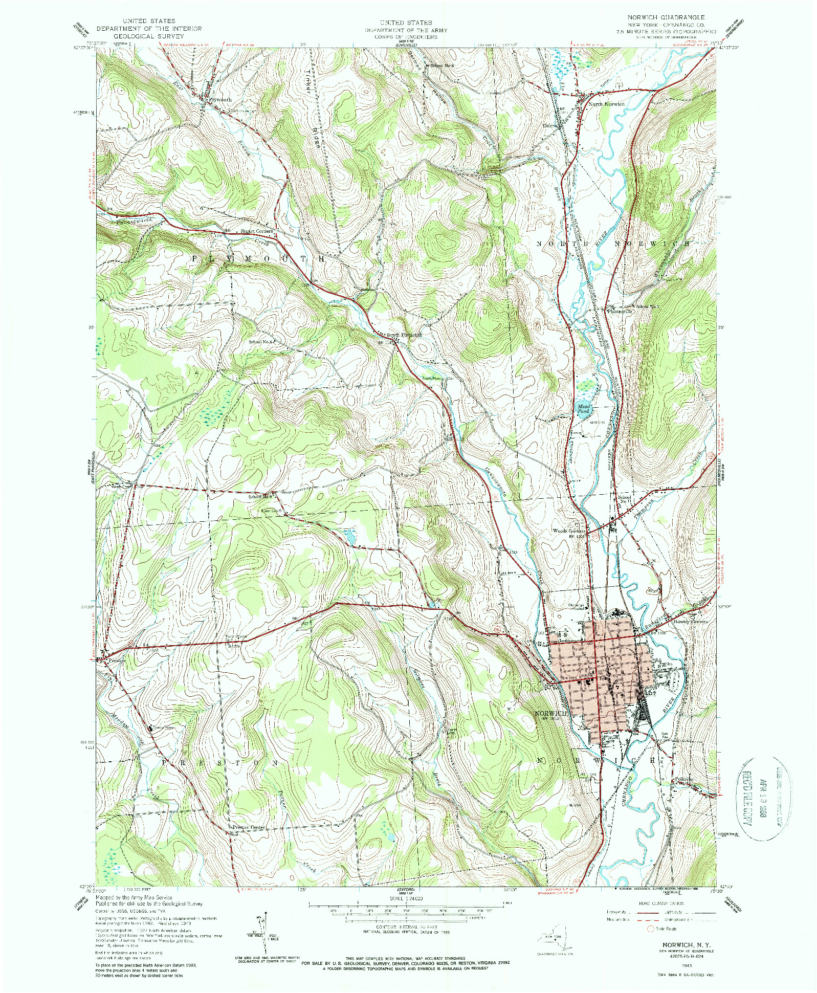 USGS 1:24000-SCALE QUADRANGLE FOR NORWICH, NY 1943
