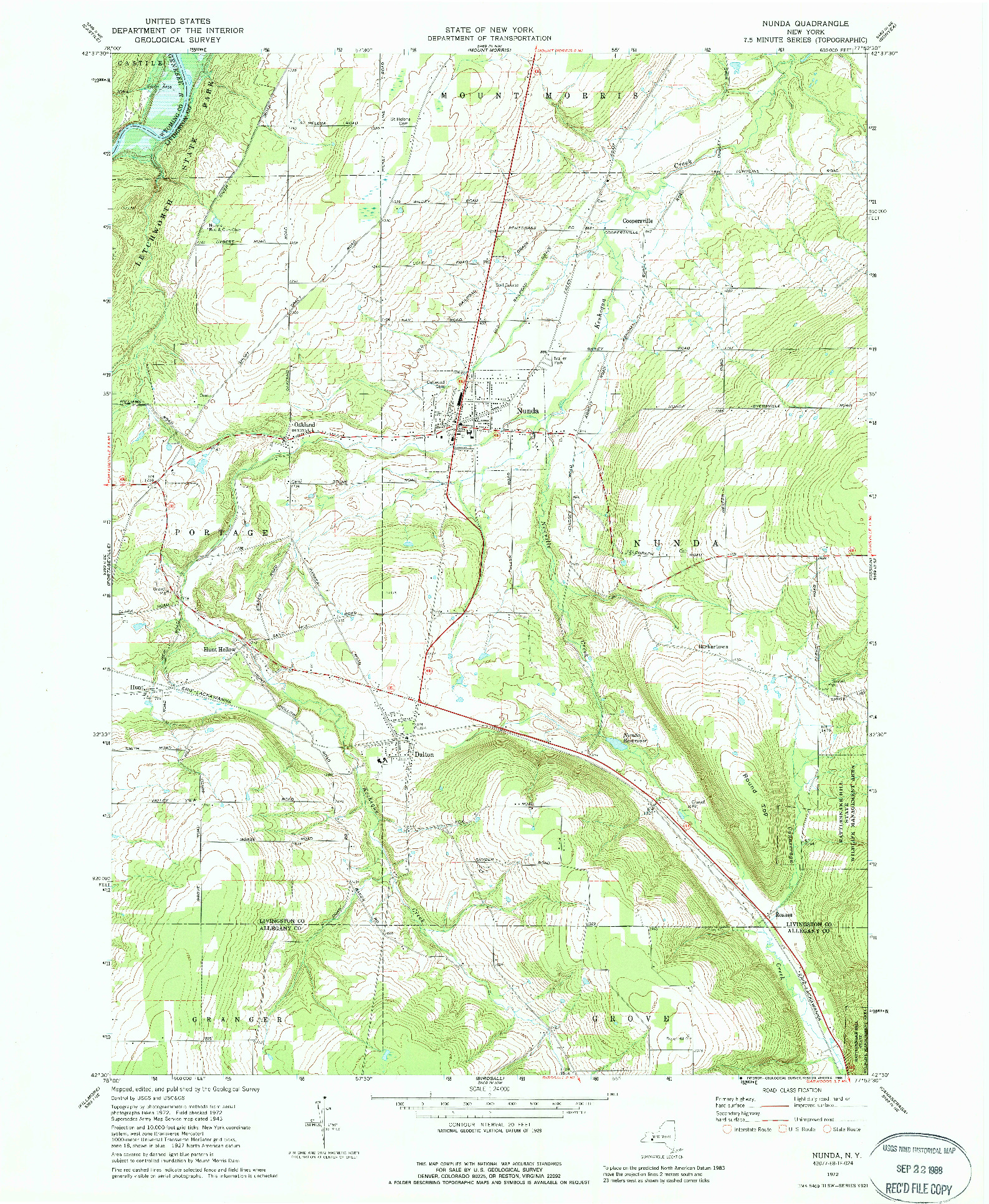 USGS 1:24000-SCALE QUADRANGLE FOR NUNDA, NY 1972