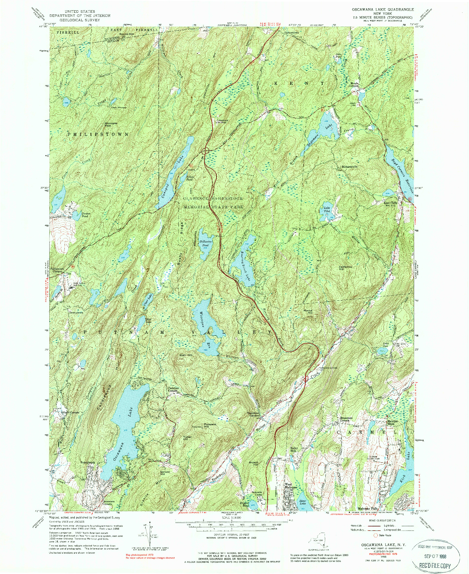 USGS 1:24000-SCALE QUADRANGLE FOR OSCAWANA LAKE, NY 1956