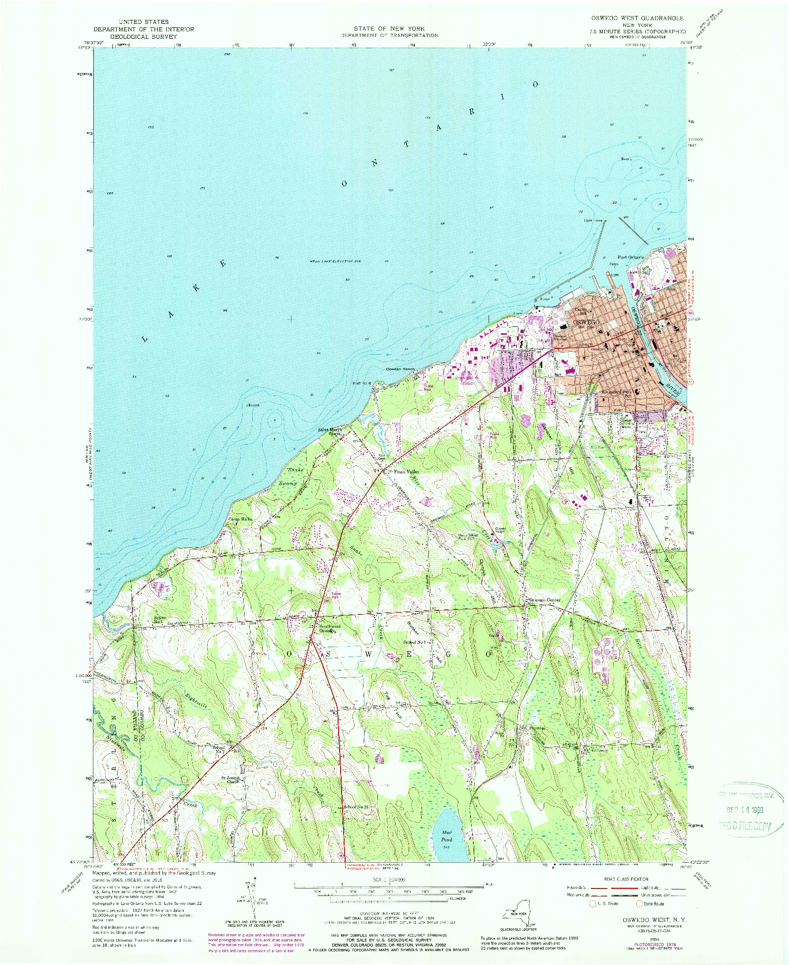 USGS 1:24000-SCALE QUADRANGLE FOR OSWEGO WEST, NY 1954