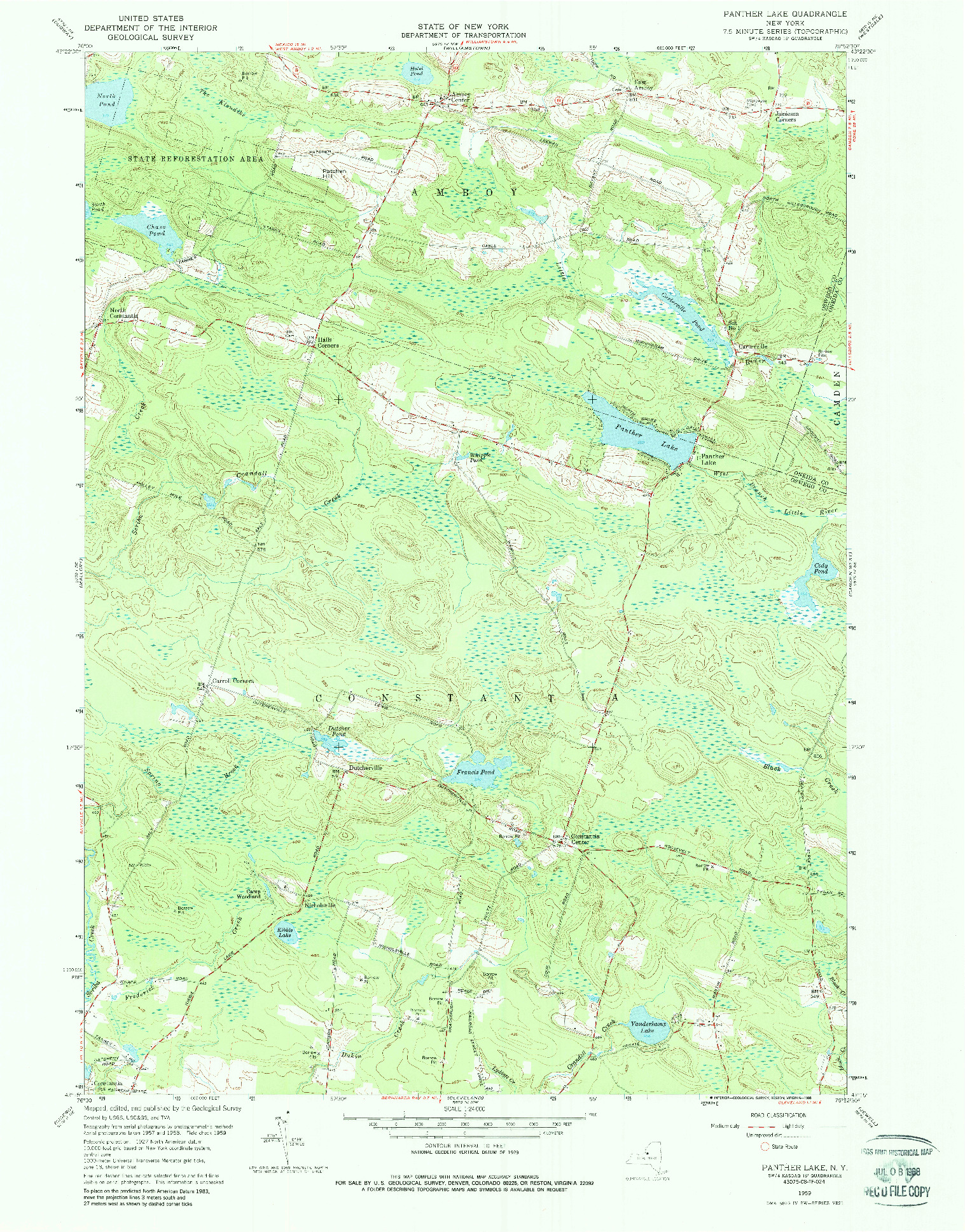 USGS 1:24000-SCALE QUADRANGLE FOR PANTHER LAKE, NY 1959