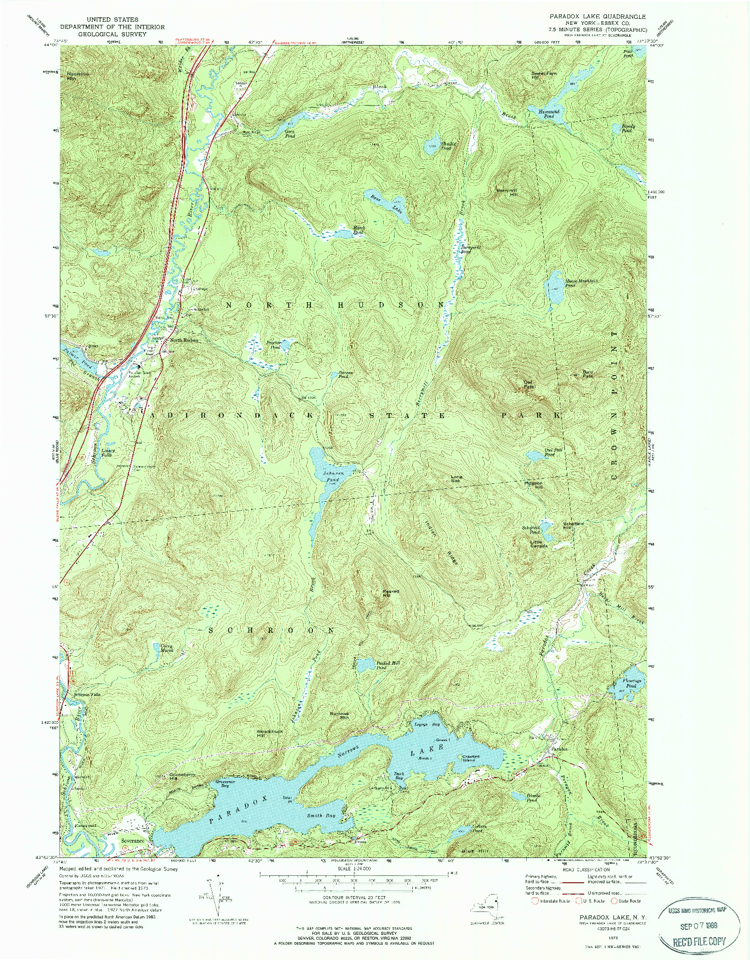 USGS 1:24000-SCALE QUADRANGLE FOR PARADOX LAKE, NY 1973