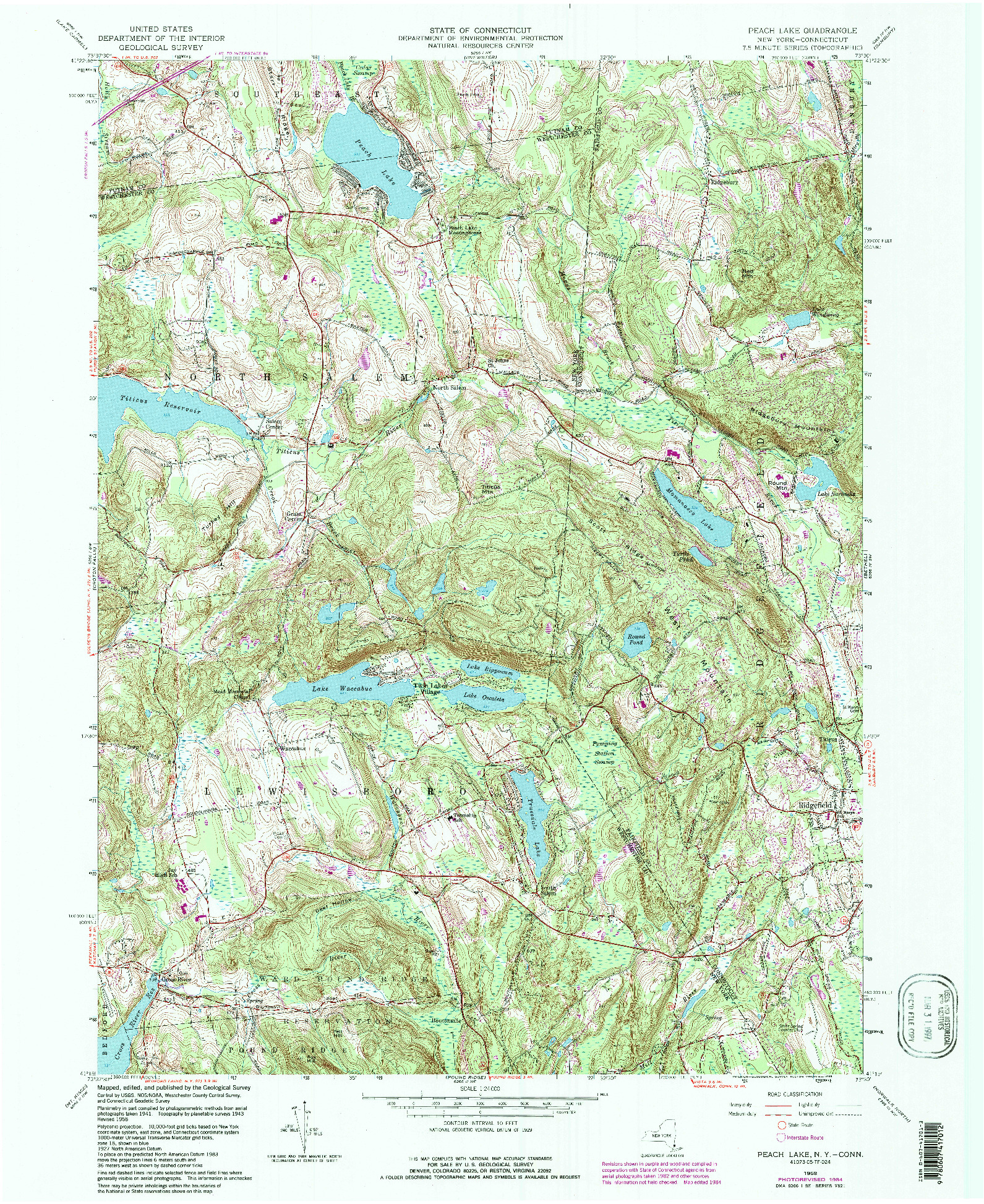 USGS 1:24000-SCALE QUADRANGLE FOR PEACH LAKE, NY 1958