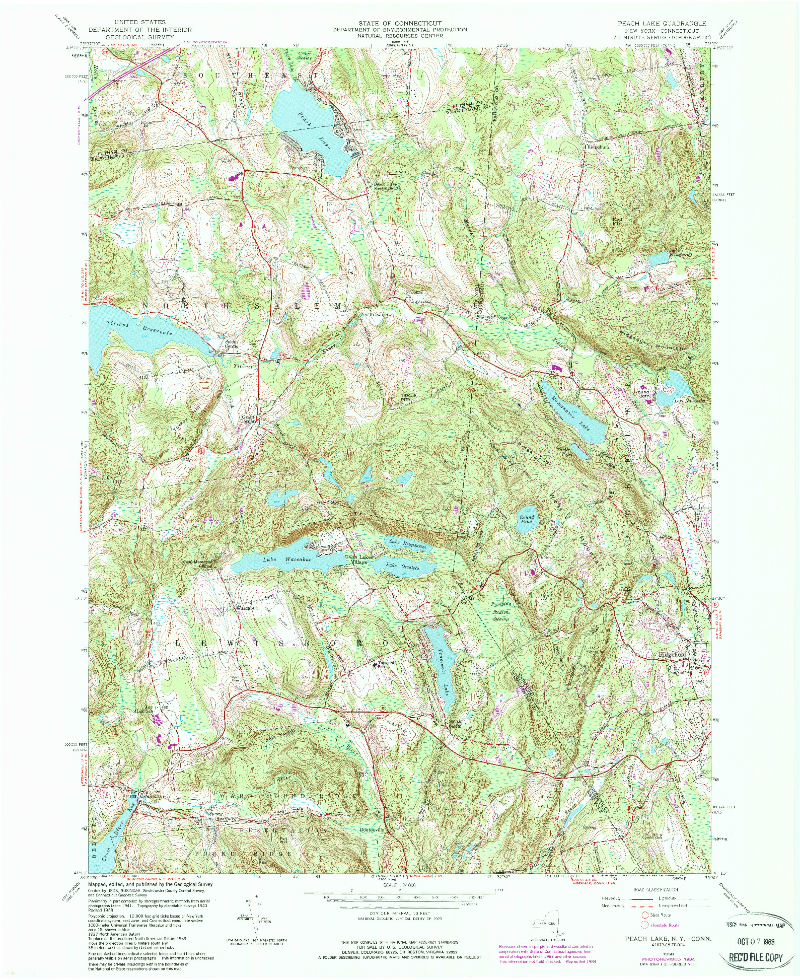 USGS 1:24000-SCALE QUADRANGLE FOR PEACH LAKE, NY 1958