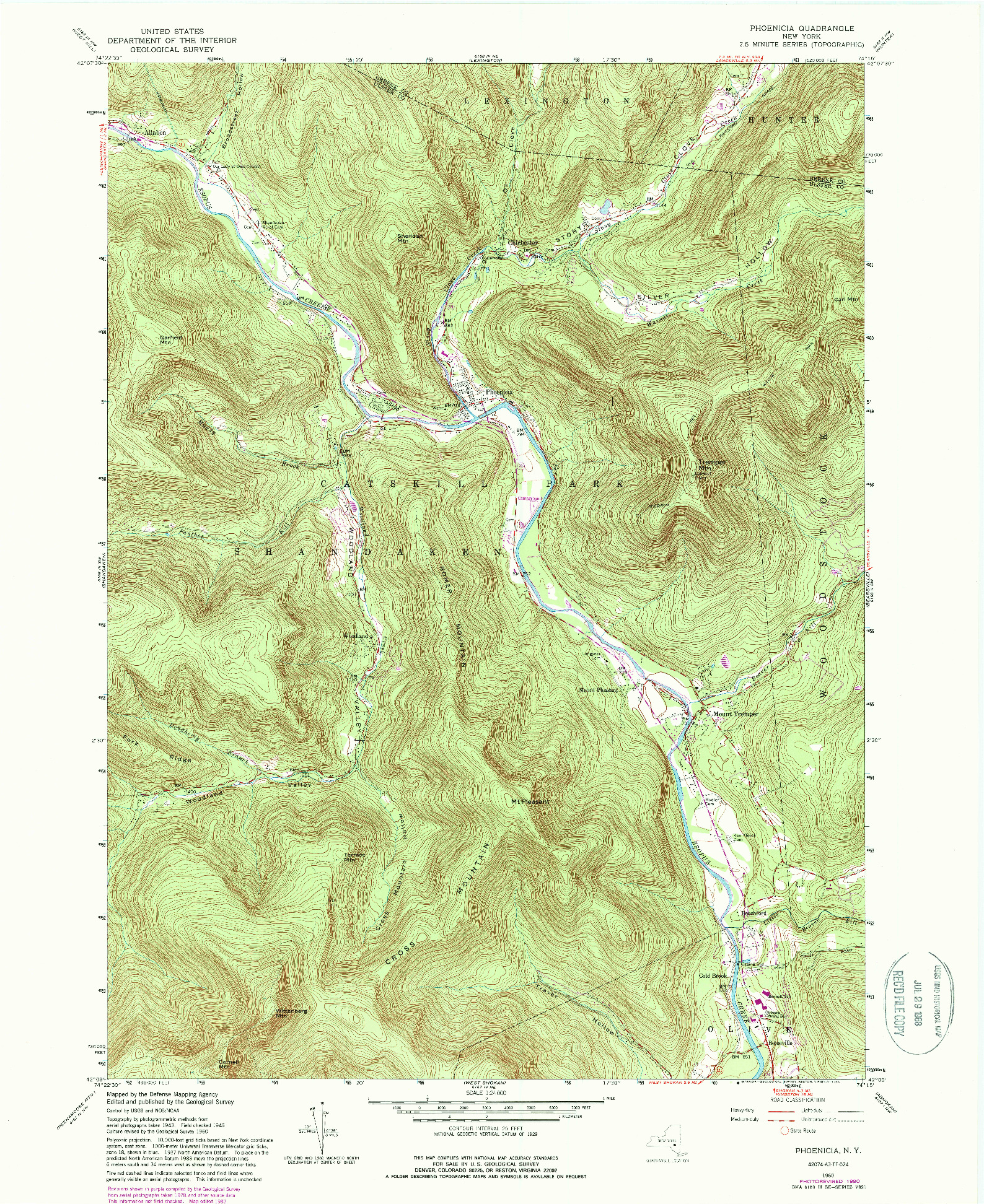 USGS 1:24000-SCALE QUADRANGLE FOR PHOENICIA, NY 1960