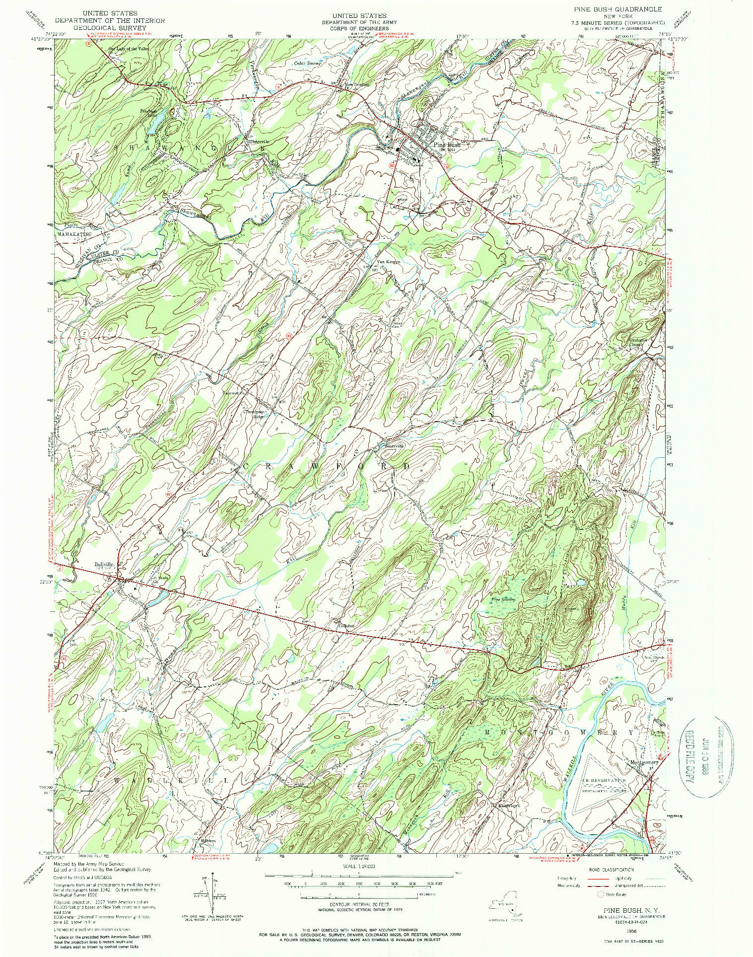 USGS 1:24000-SCALE QUADRANGLE FOR PINE BUSH, NY 1956