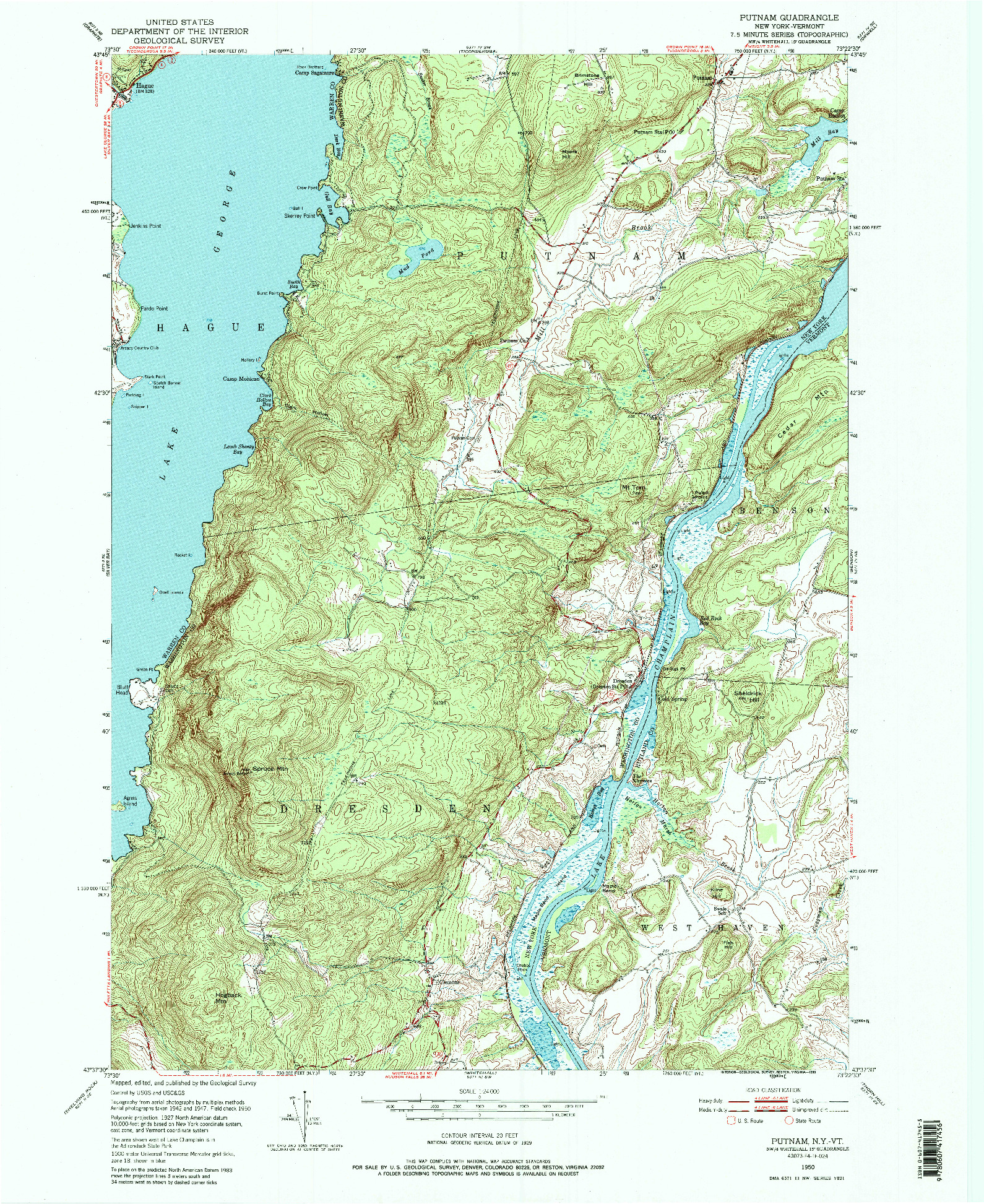 USGS 1:24000-SCALE QUADRANGLE FOR PUTNAM, NY 1950