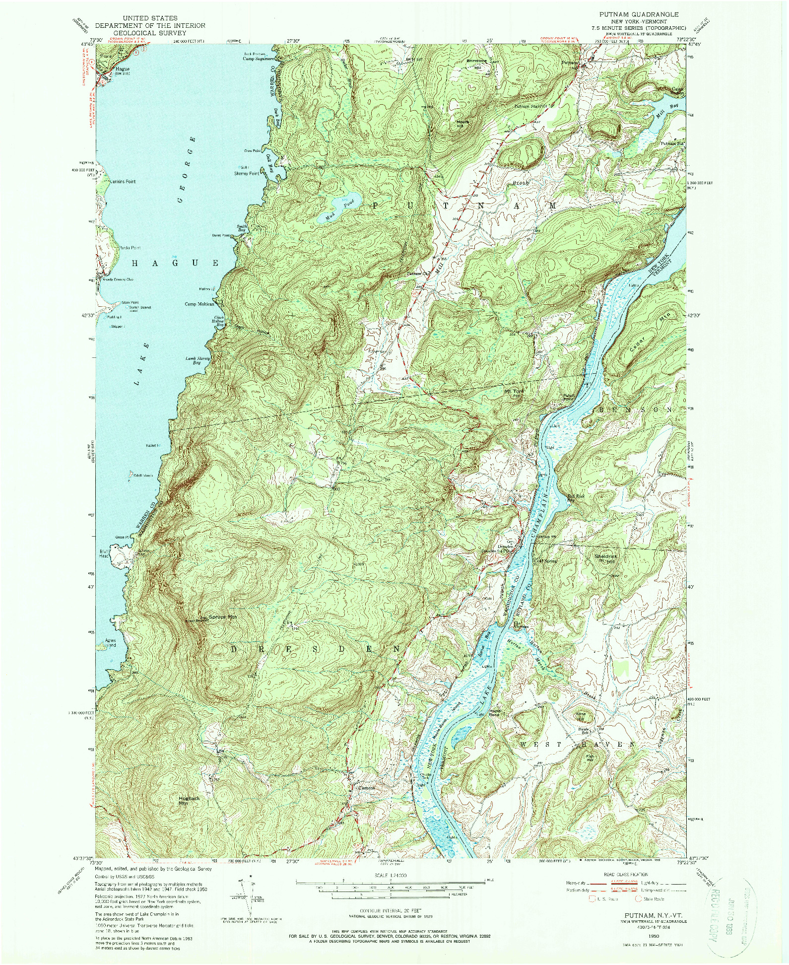 USGS 1:24000-SCALE QUADRANGLE FOR PUTNAM, NY 1950