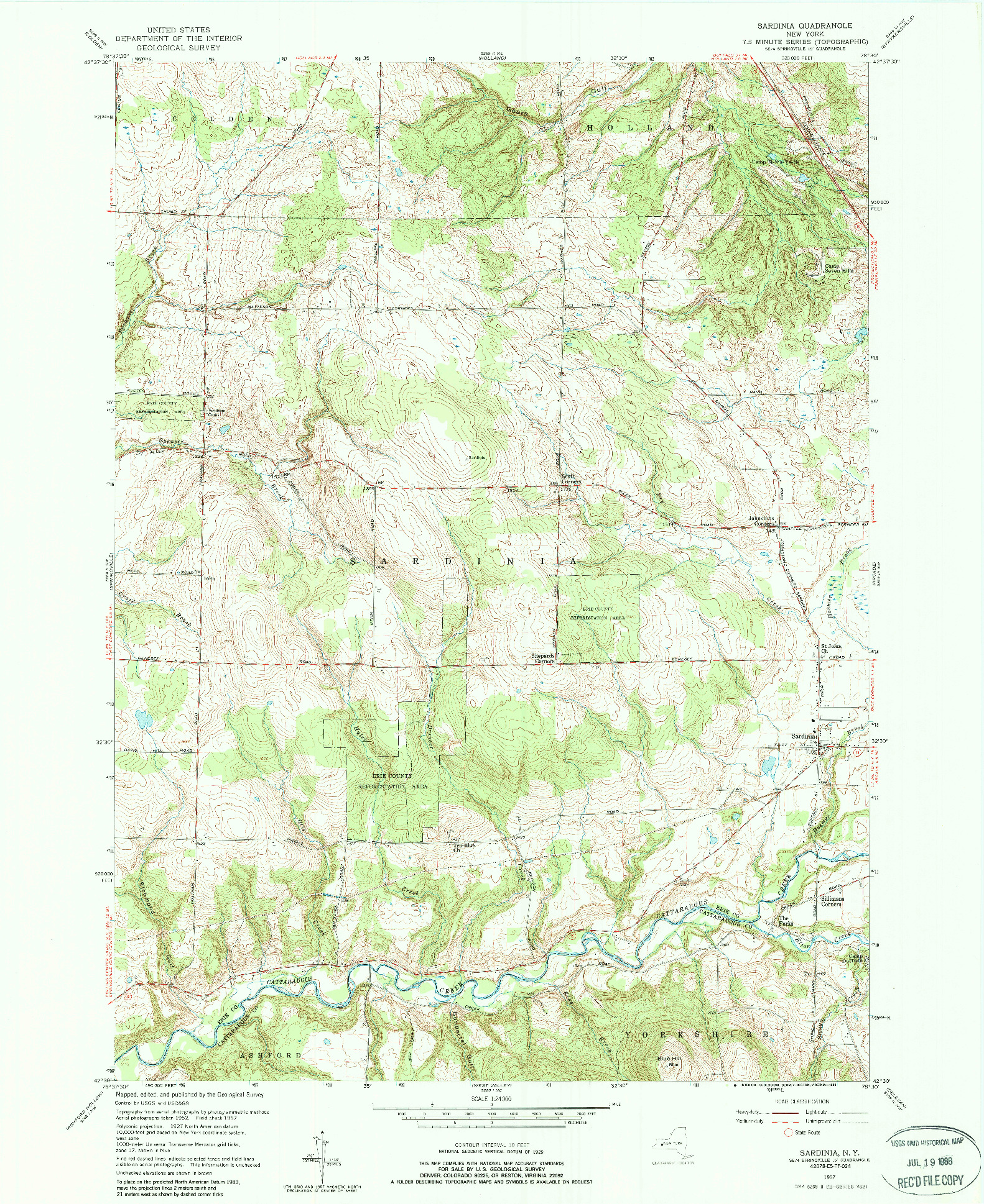 USGS 1:24000-SCALE QUADRANGLE FOR SARDINIA, NY 1957