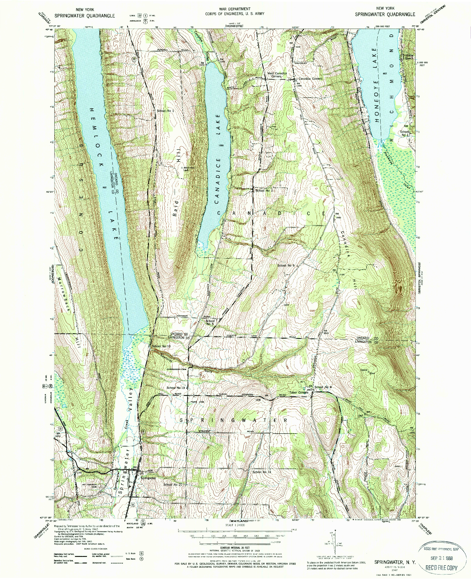 USGS 1:24000-SCALE QUADRANGLE FOR SPRINGWATER, NY 1942