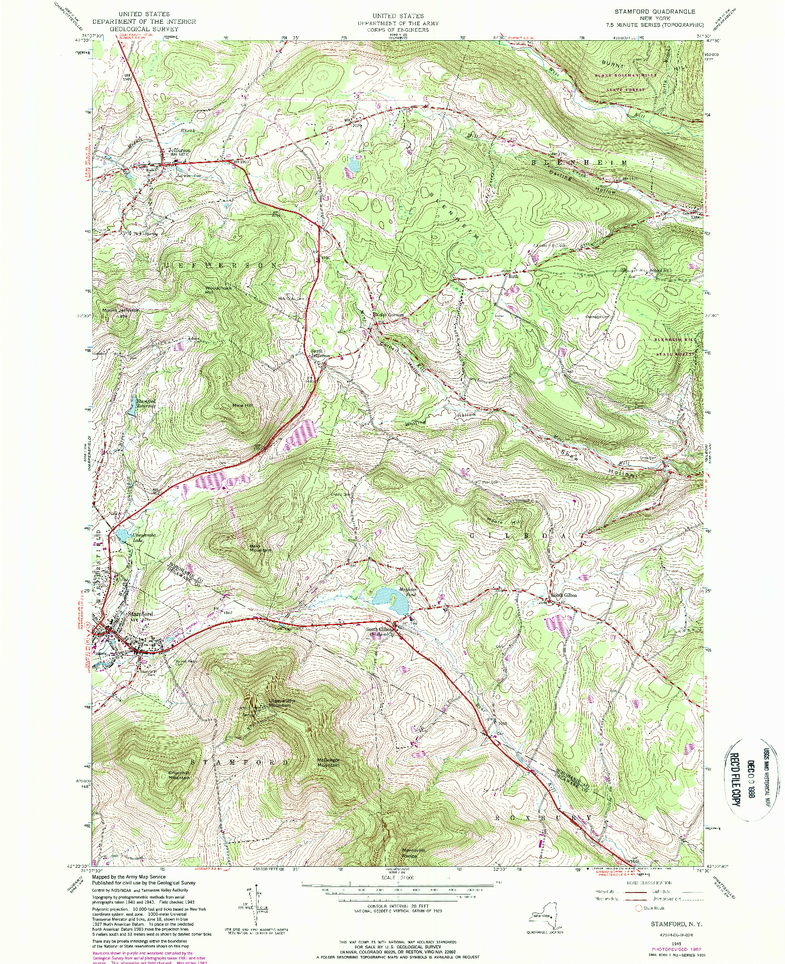 USGS 1:24000-SCALE QUADRANGLE FOR STAMFORD, NY 1945