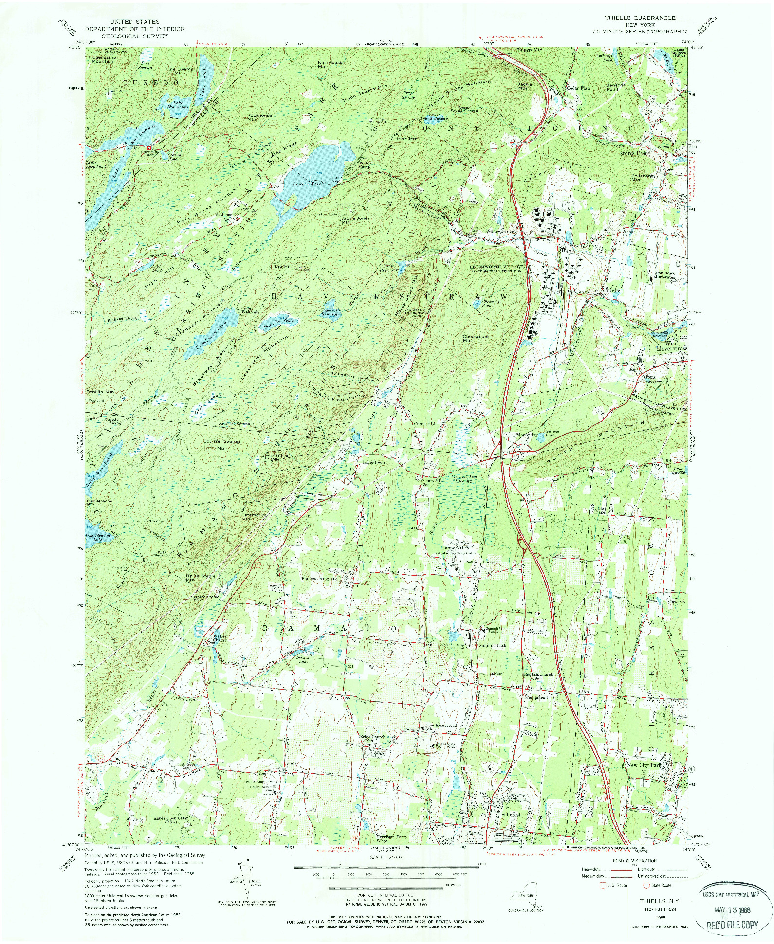 USGS 1:24000-SCALE QUADRANGLE FOR THIELLS, NY 1955