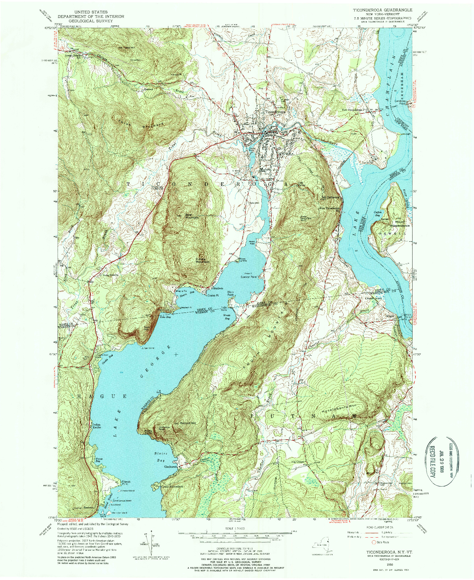 USGS 1:24000-SCALE QUADRANGLE FOR TICONDEROGA, NY 1950