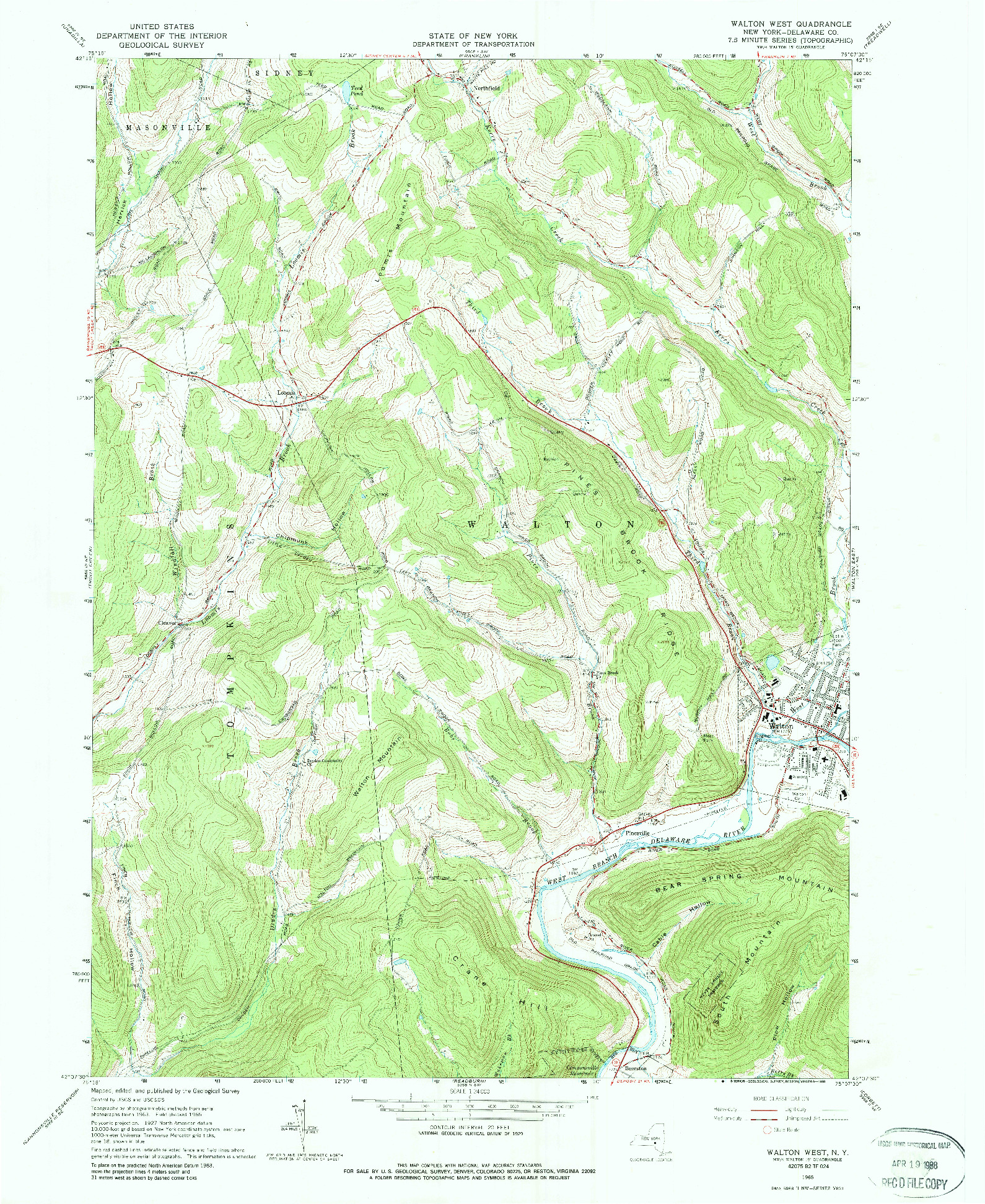 USGS 1:24000-SCALE QUADRANGLE FOR WALTON WEST, NY 1965