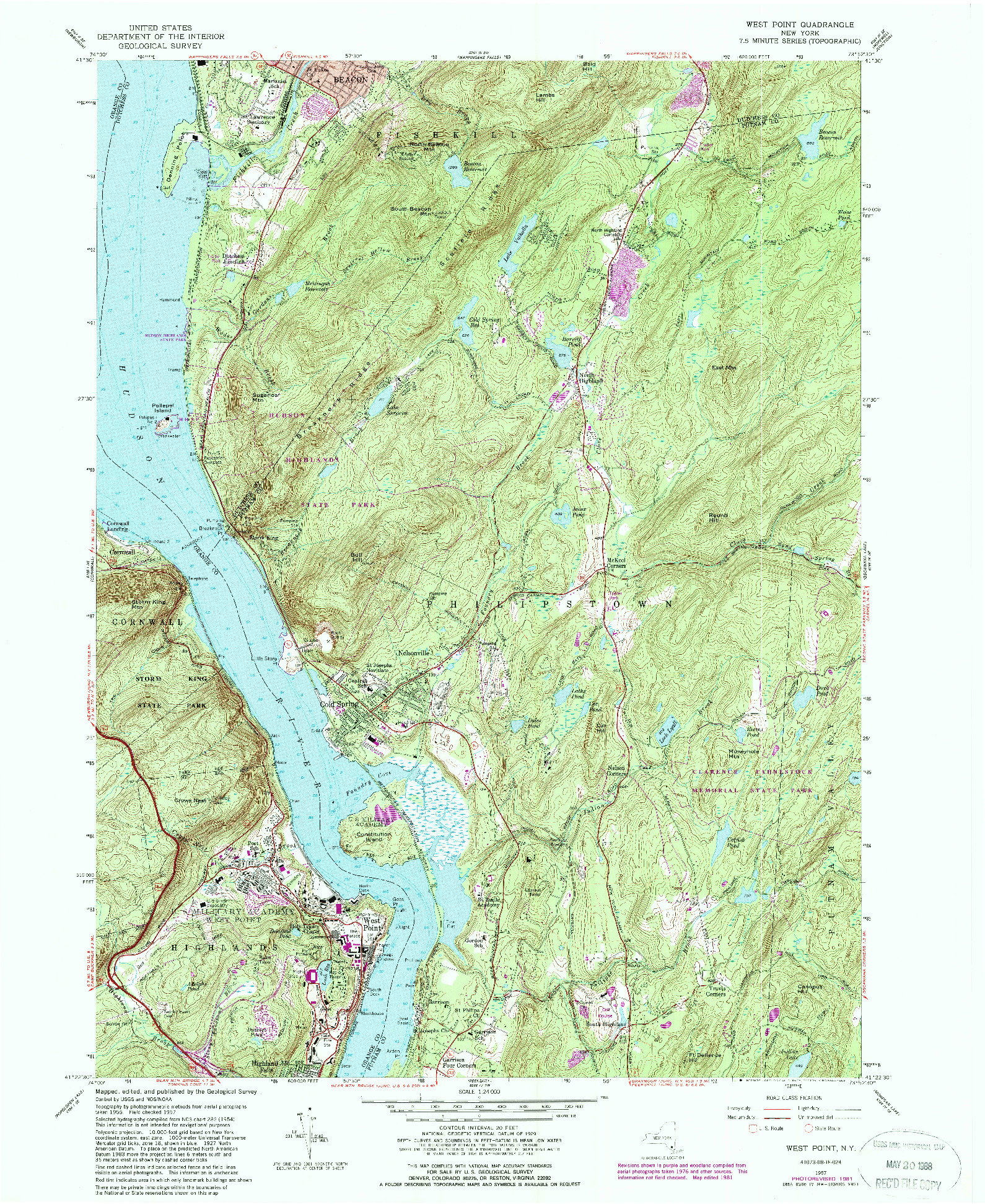 USGS 1:24000-SCALE QUADRANGLE FOR WEST POINT, NY 1957