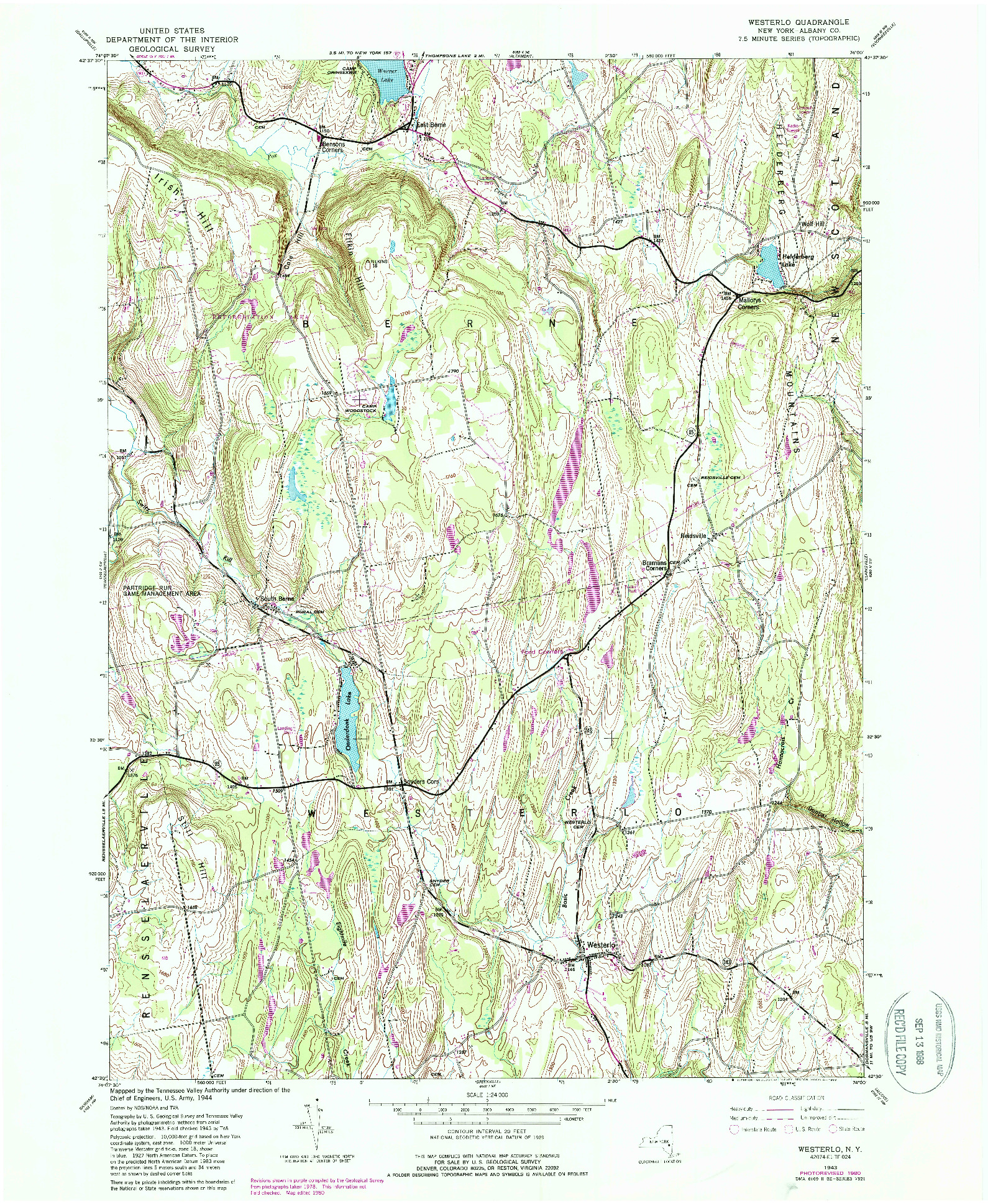 USGS 1:24000-SCALE QUADRANGLE FOR WESTERLO, NY 1943