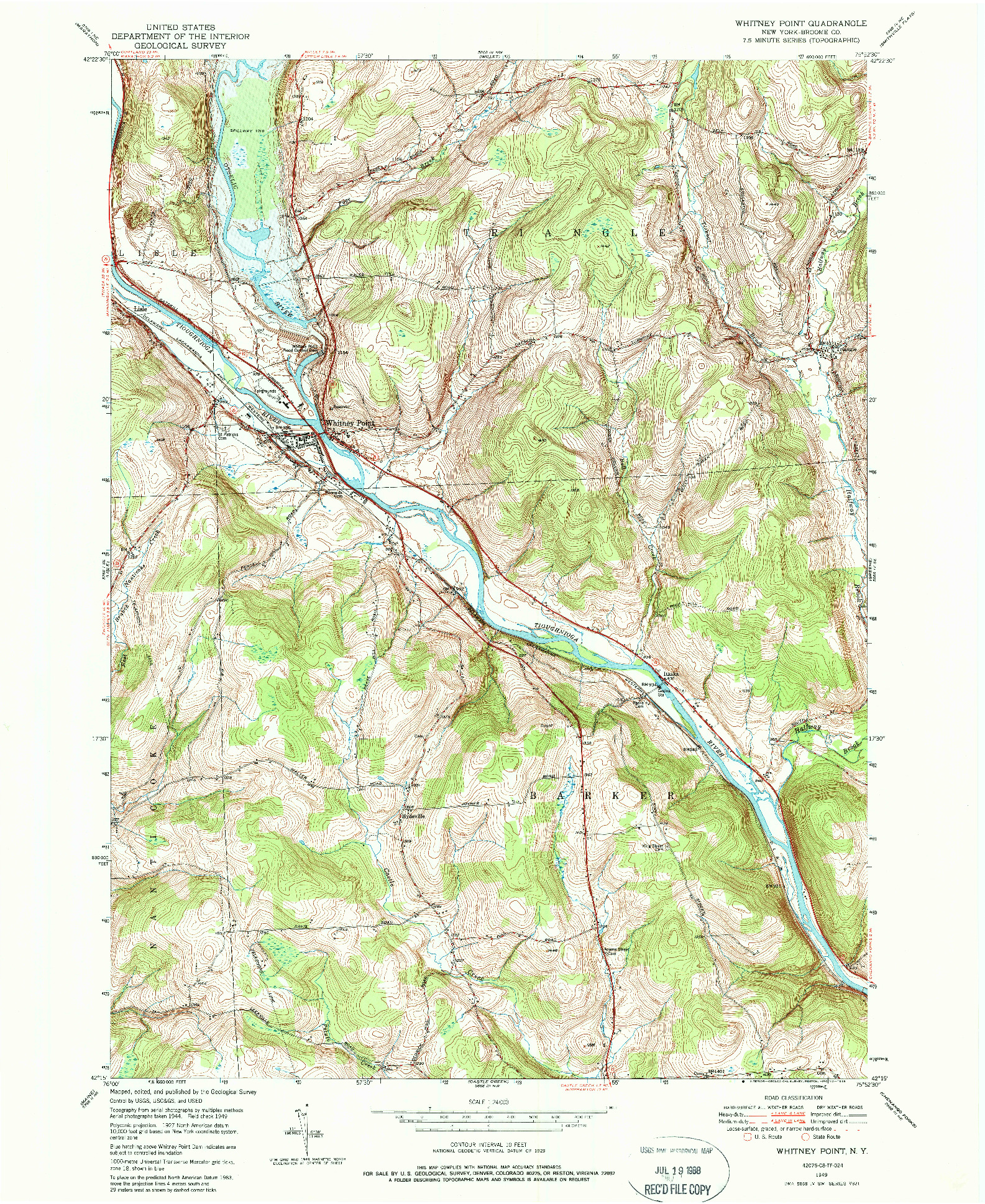 USGS 1:24000-SCALE QUADRANGLE FOR WHITNEY POINT, NY 1949