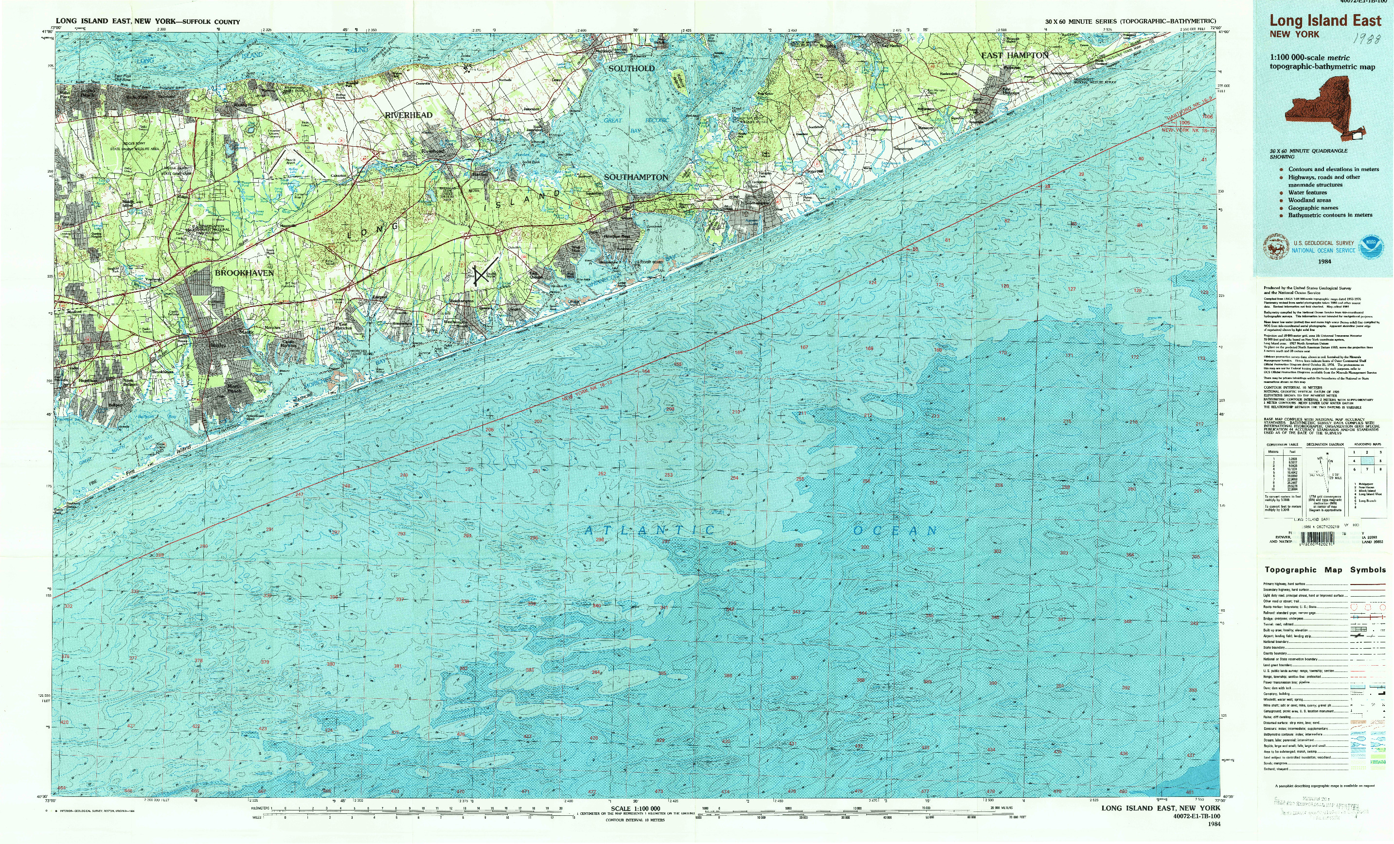 USGS 1:100000-SCALE QUADRANGLE FOR LONG ISLAND EAST, NY 1984