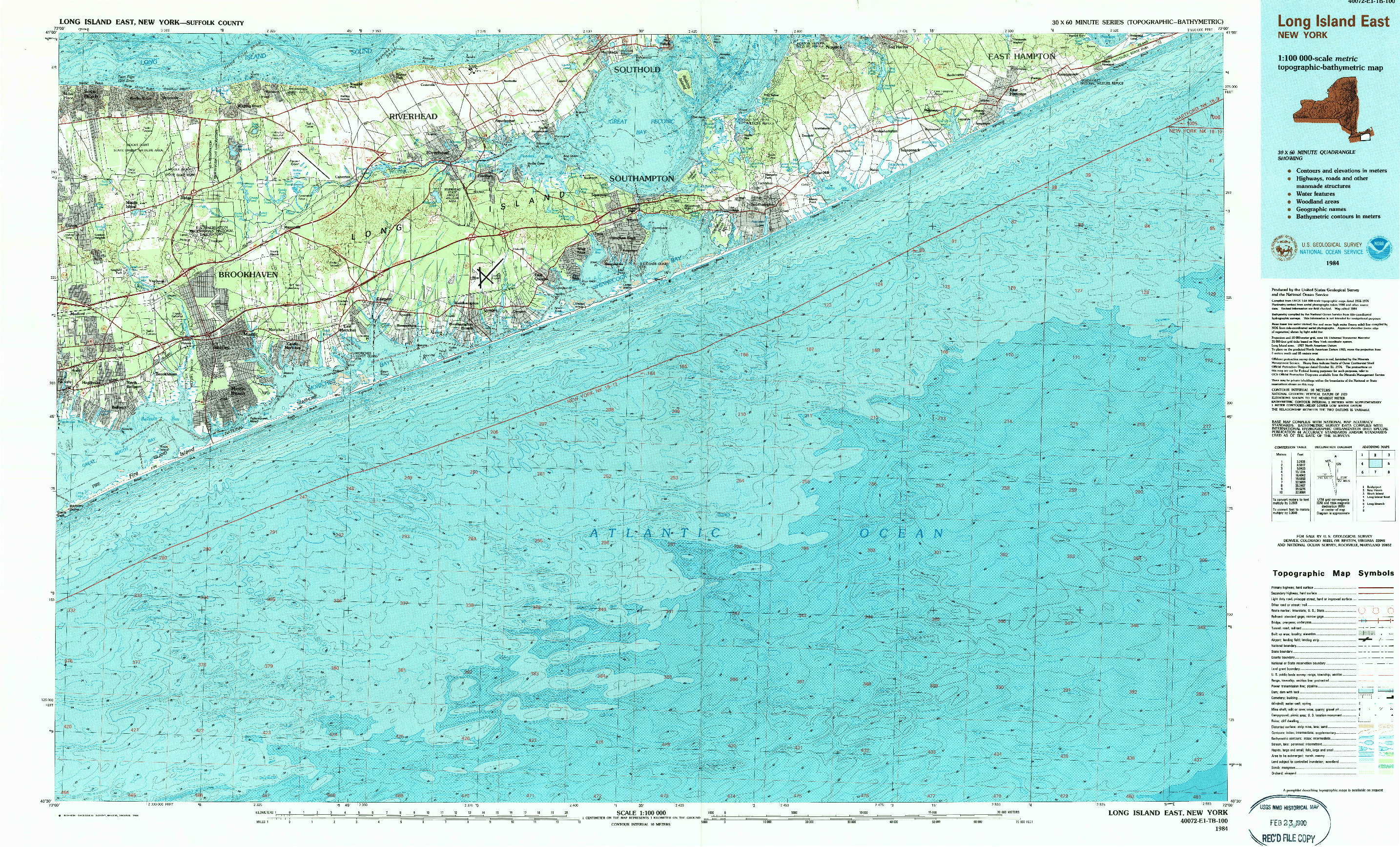 USGS 1:100000-SCALE QUADRANGLE FOR LONG ISLAND EAST, NY 1984