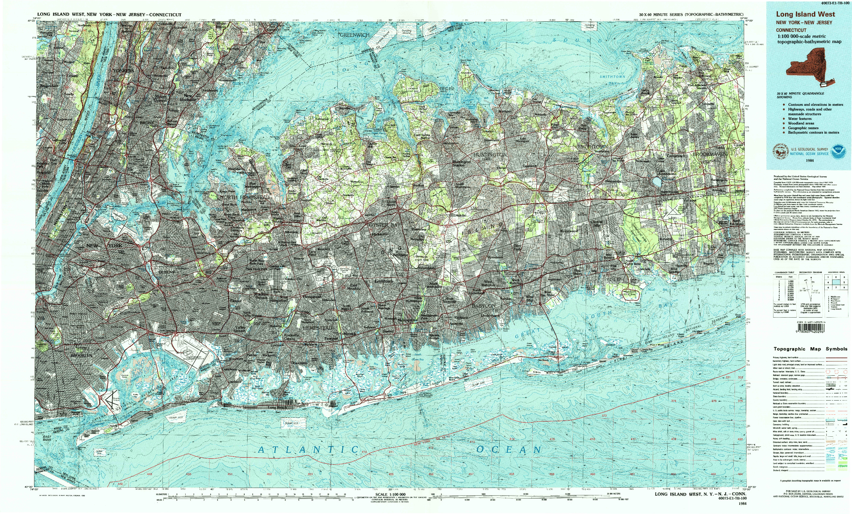 USGS 1:100000-SCALE QUADRANGLE FOR LONG ISLAND WEST, NY 1984