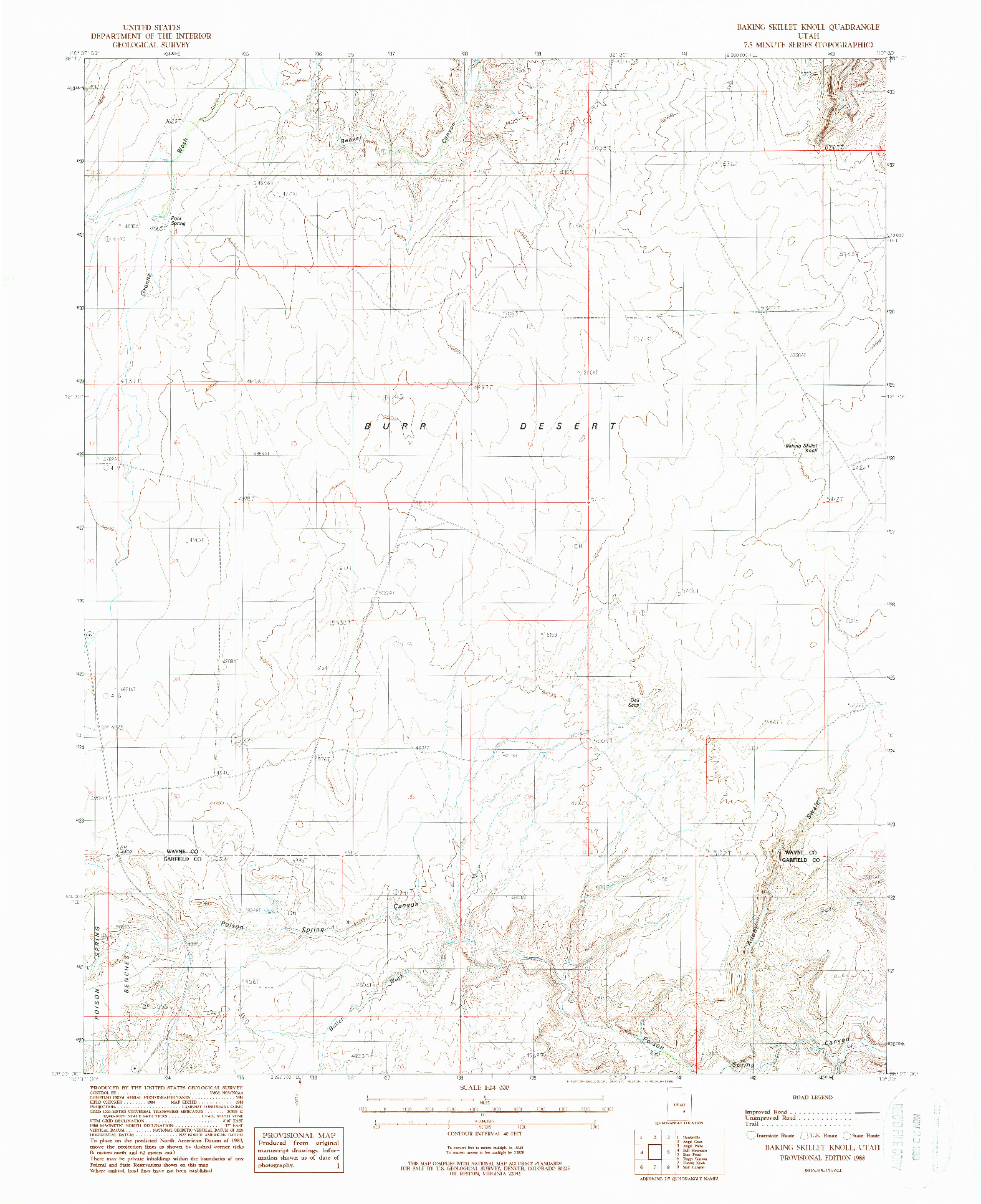 USGS 1:24000-SCALE QUADRANGLE FOR BAKING SKILLET KNOLL, UT 1988