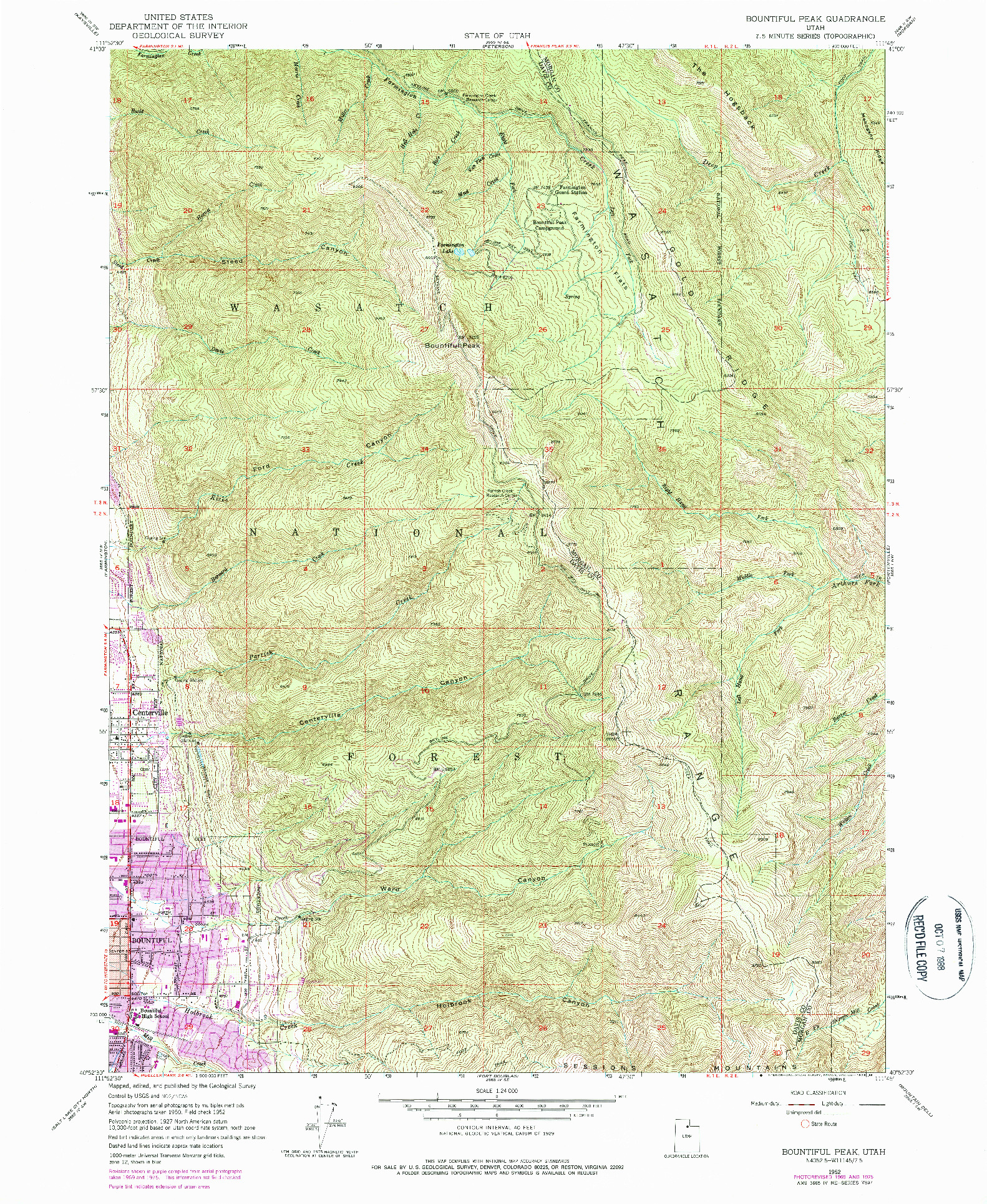 USGS 1:24000-SCALE QUADRANGLE FOR BOUNTIFUL PEAK, UT 1952