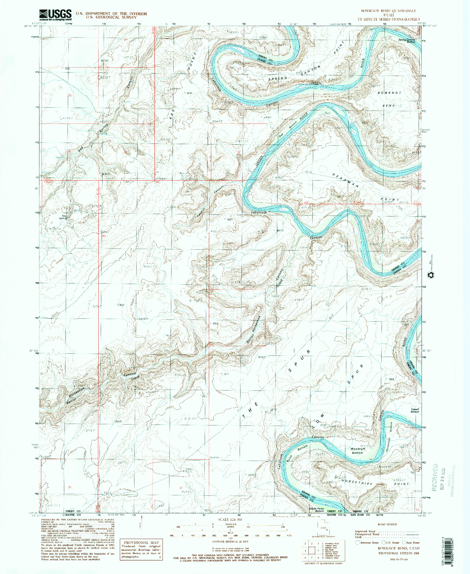USGS 1:24000-SCALE QUADRANGLE FOR BOWKNOT BEND, UT 1988