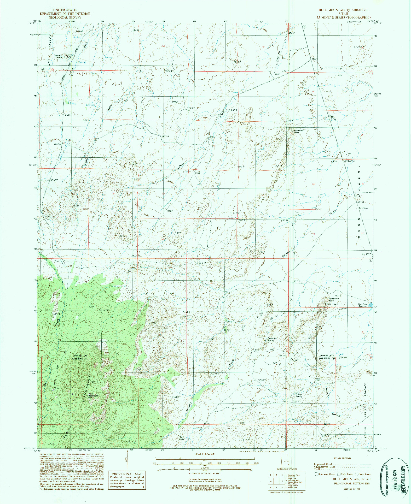 USGS 1:24000-SCALE QUADRANGLE FOR BULL MOUNTAIN, UT 1988