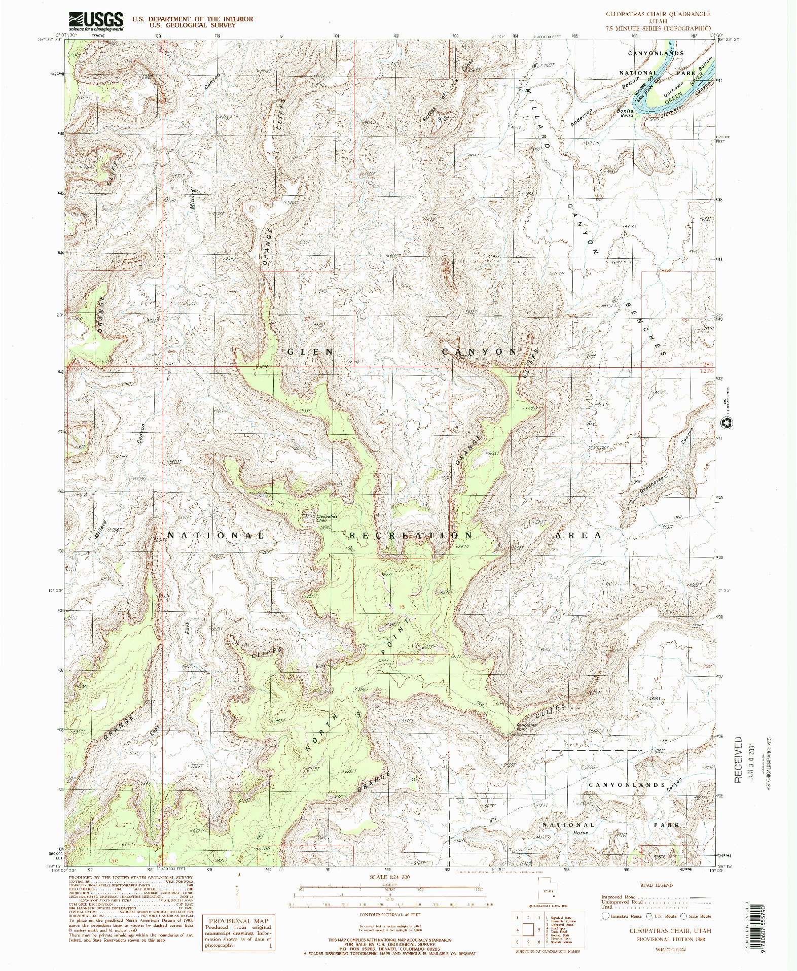 USGS 1:24000-SCALE QUADRANGLE FOR CLEOPATRAS CHAIR, UT 1988