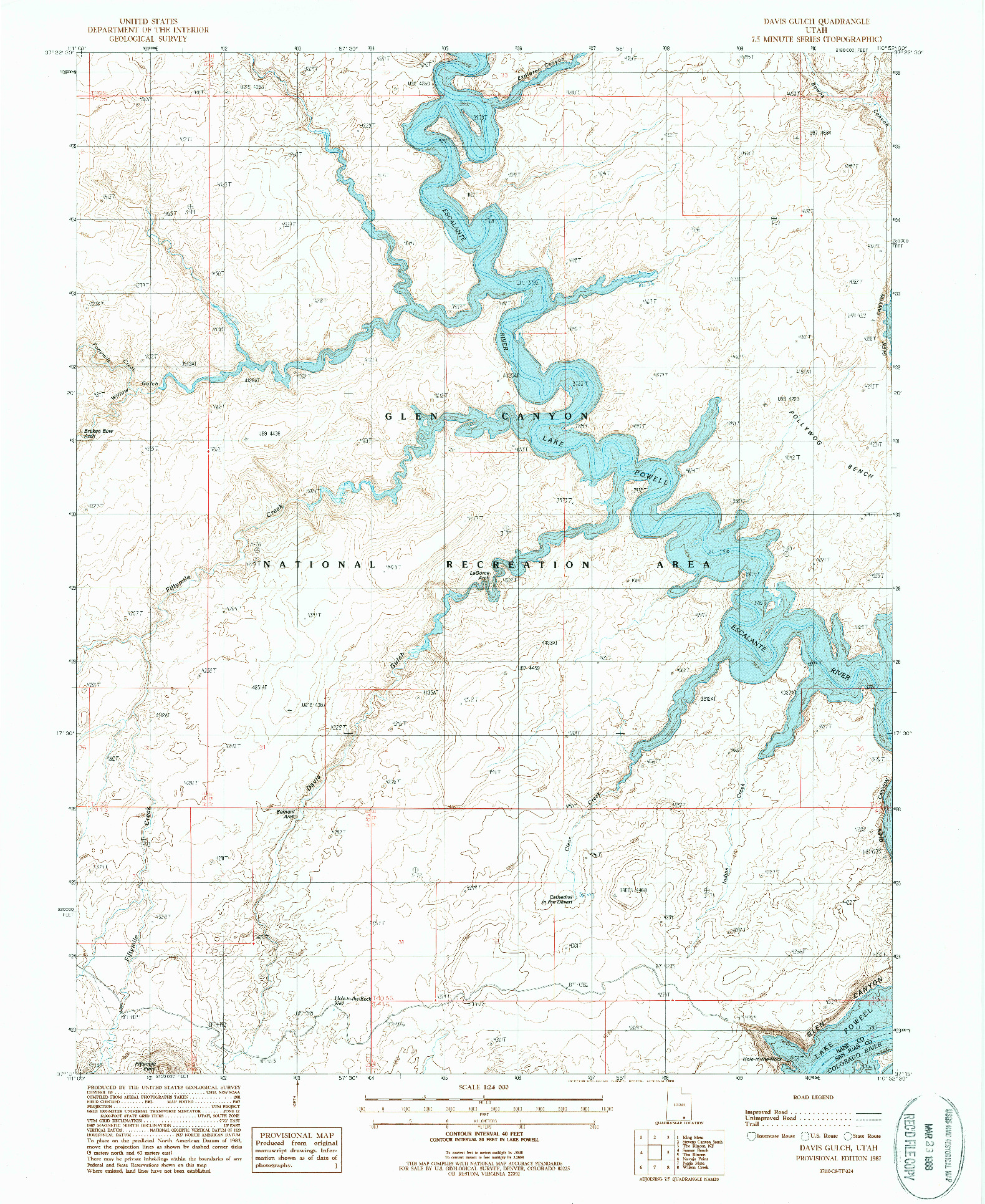 USGS 1:24000-SCALE QUADRANGLE FOR DAVIS GULCH, UT 1987