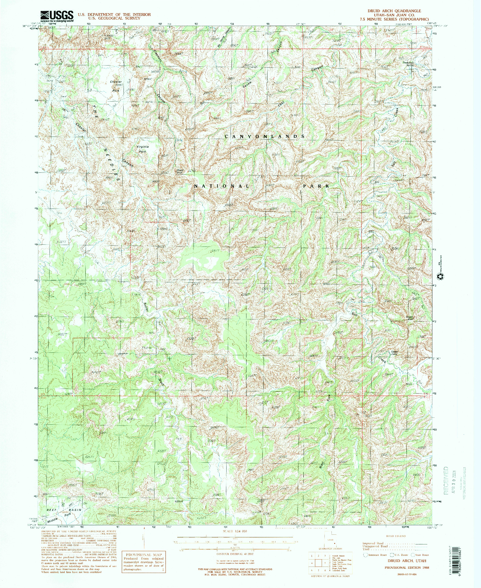 USGS 1:24000-SCALE QUADRANGLE FOR DRUID ARCH, UT 1988