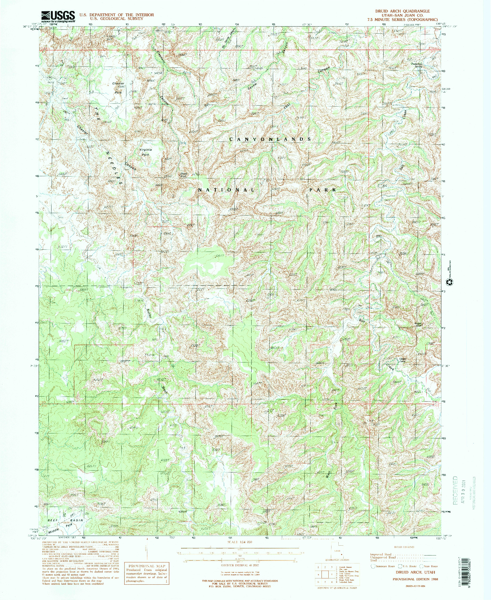 USGS 1:24000-SCALE QUADRANGLE FOR DRUID ARCH, UT 1988