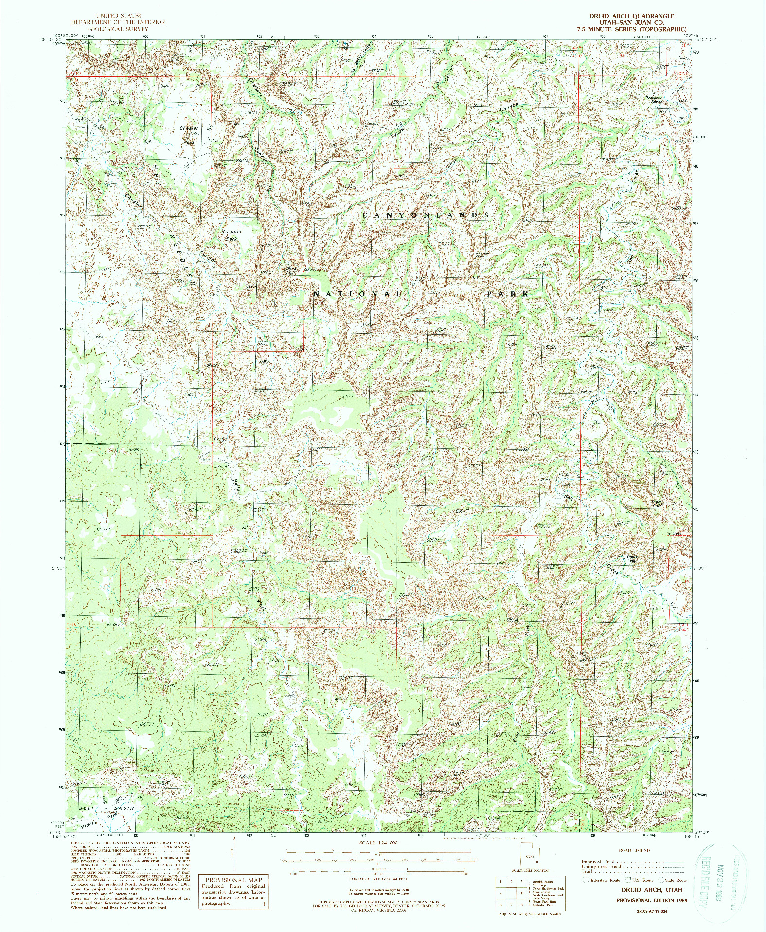 USGS 1:24000-SCALE QUADRANGLE FOR DRUID ARCH, UT 1988