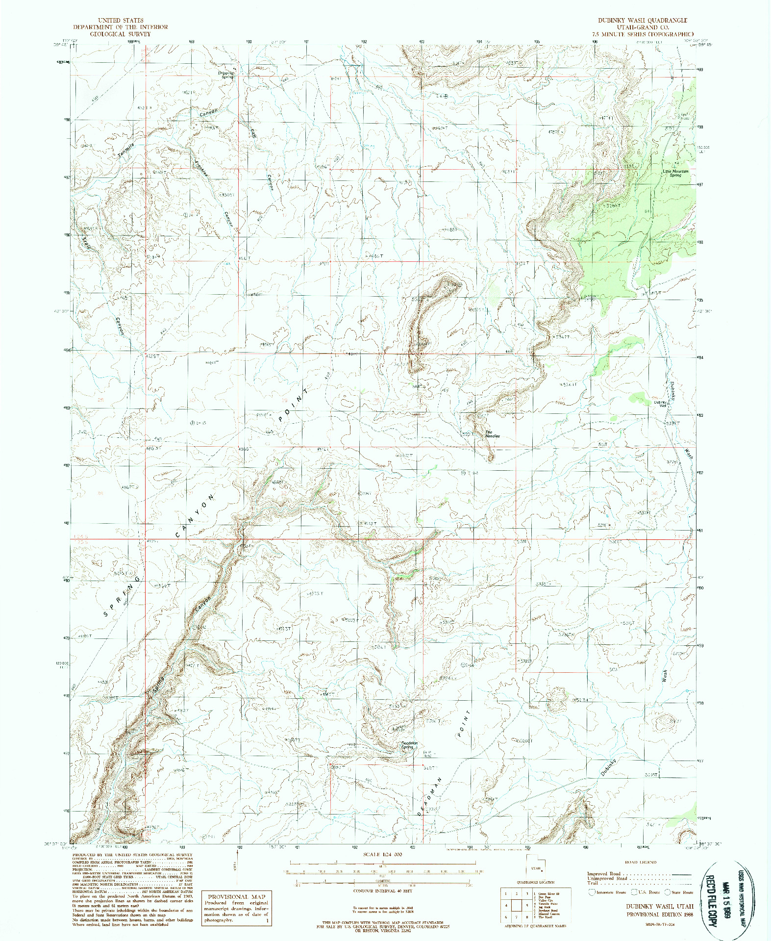 USGS 1:24000-SCALE QUADRANGLE FOR DUBINKY WASH, UT 1988